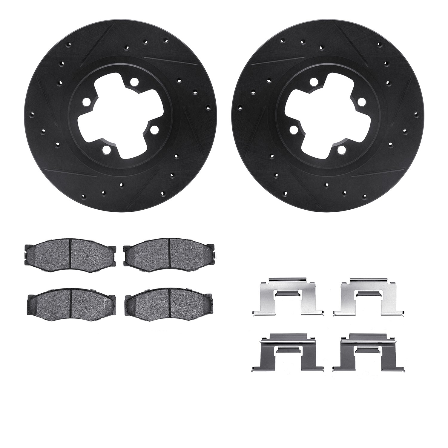 DFC Rotors-Drilled & Slotted-Black w/ 5000 Advanced Brake Pads Incl Hdw