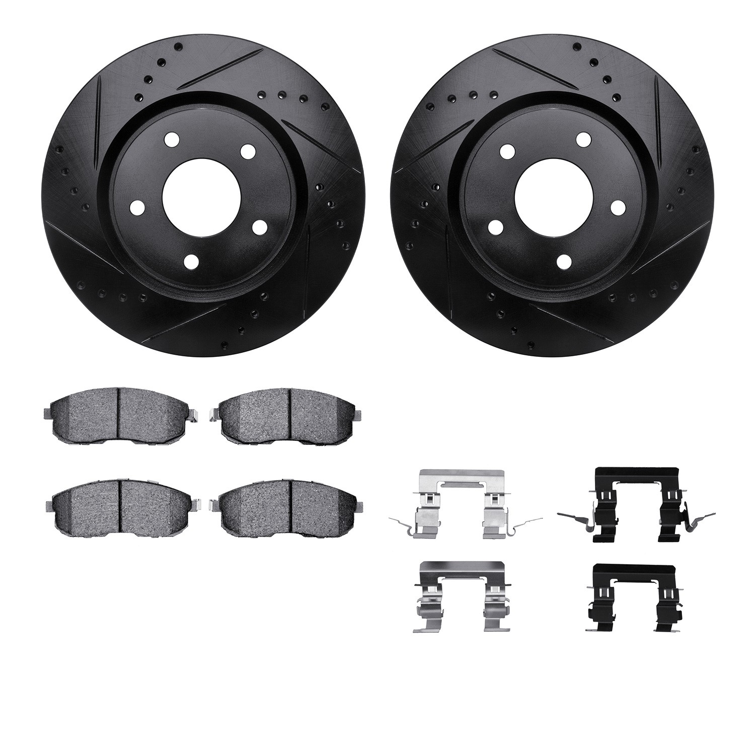 DFC Rotors-Drilled & Slotted-Black w/ 5000 Advanced Brake Pads Incl Hdw