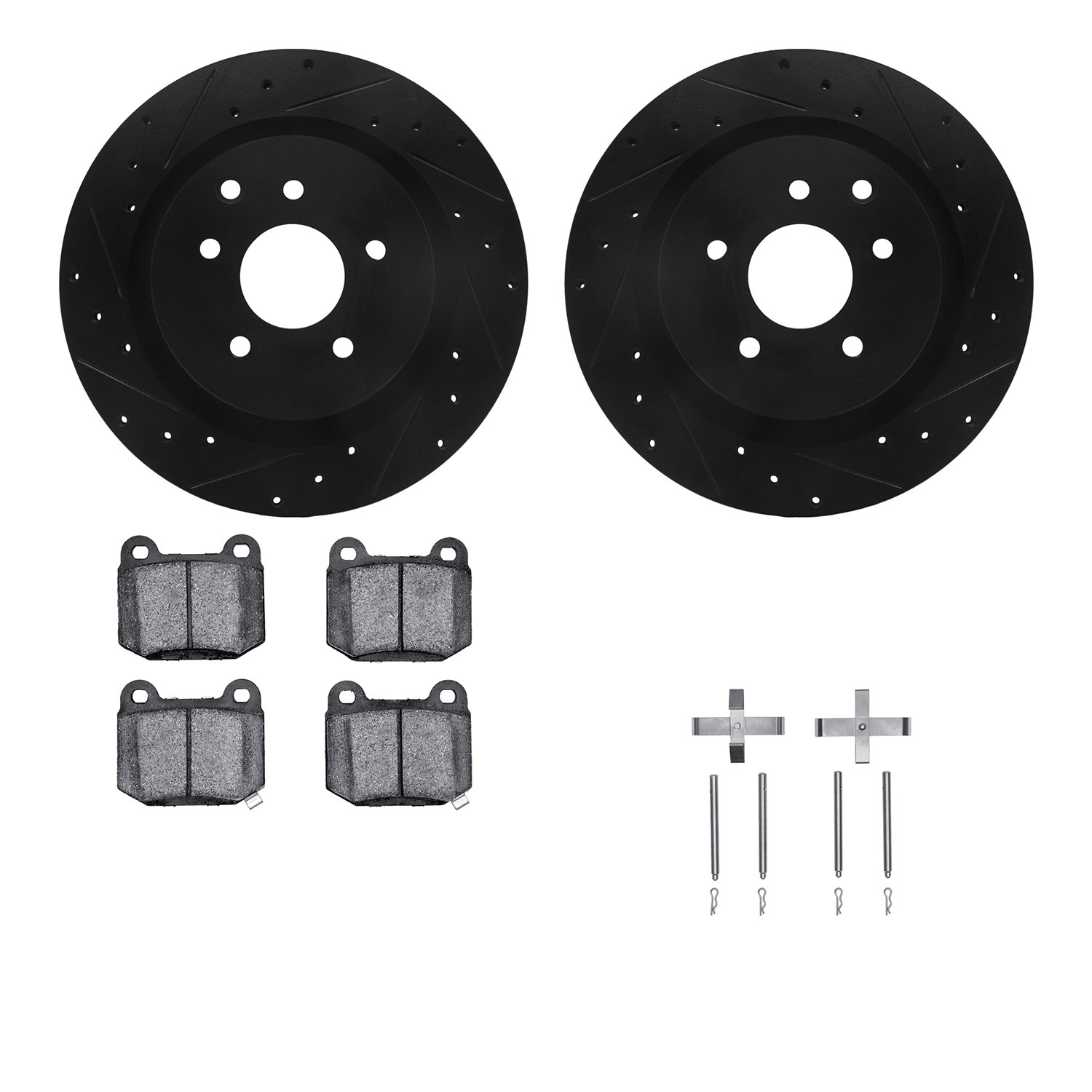 DFC Rotors-Drilled & Slotted-Black w/ 5000 Advanced Brake Pads Incl Hdw