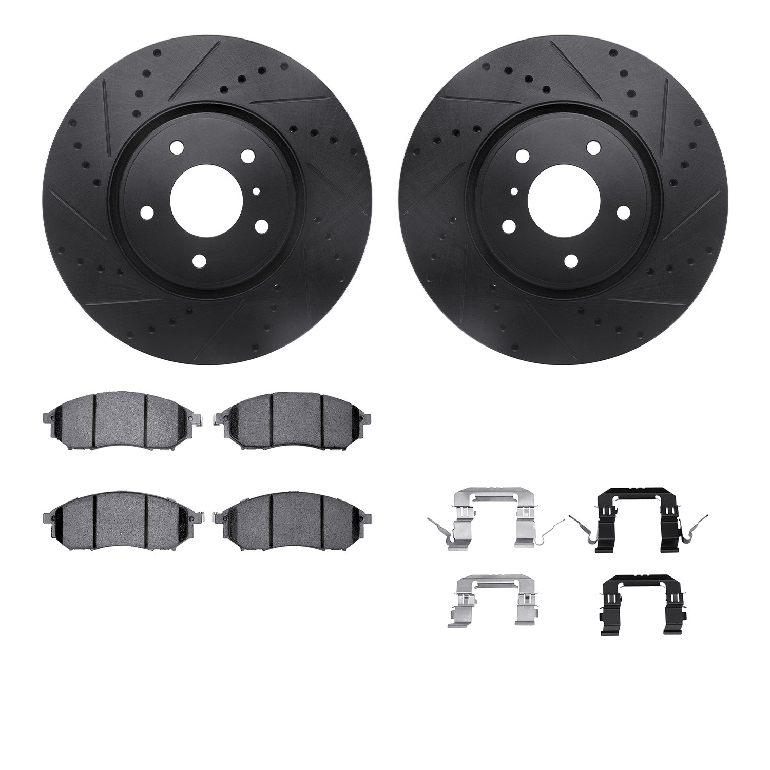 DFC Rotors-Drilled & Slotted-Black w/ 5000 Advanced Brake Pads Incl Hdw