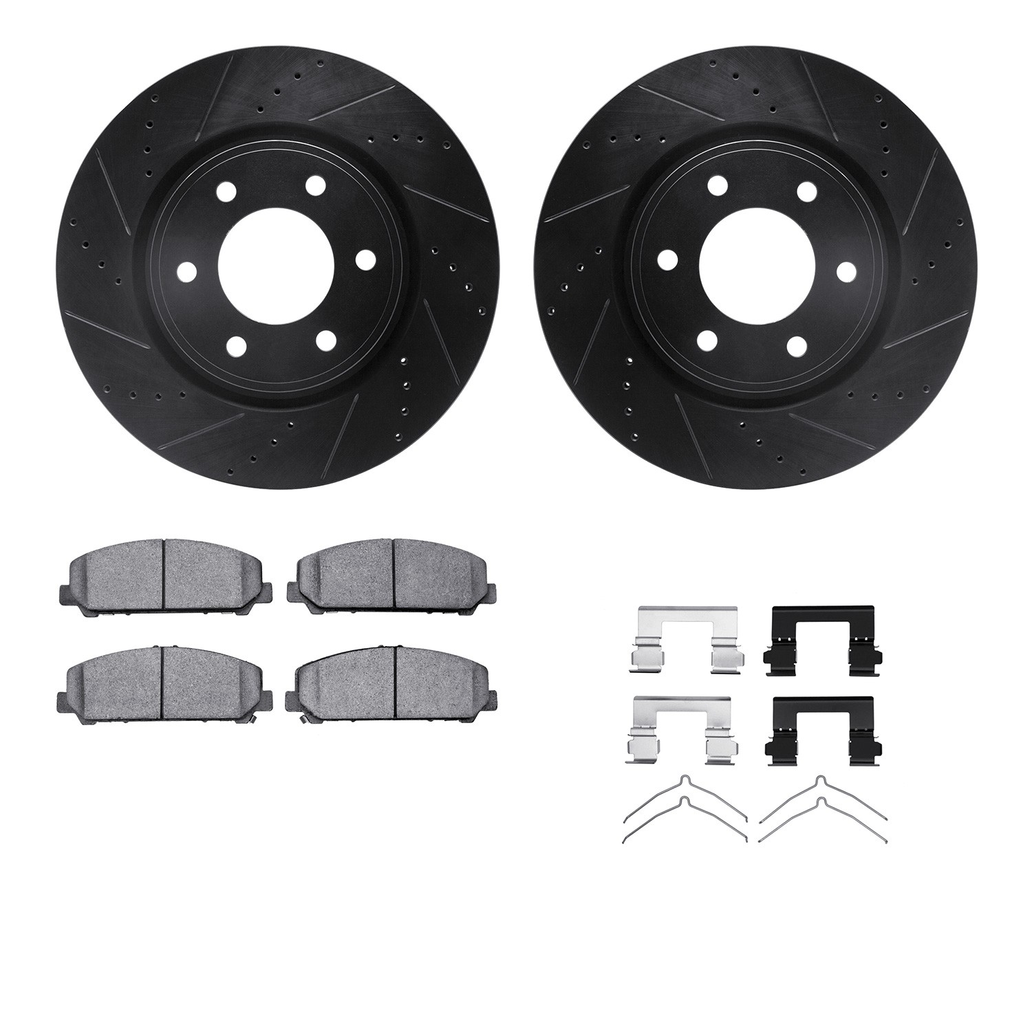 DFC Brake Rotor - Dimpled & Slotted - Black w/5000 Brake Pads & HW Kit