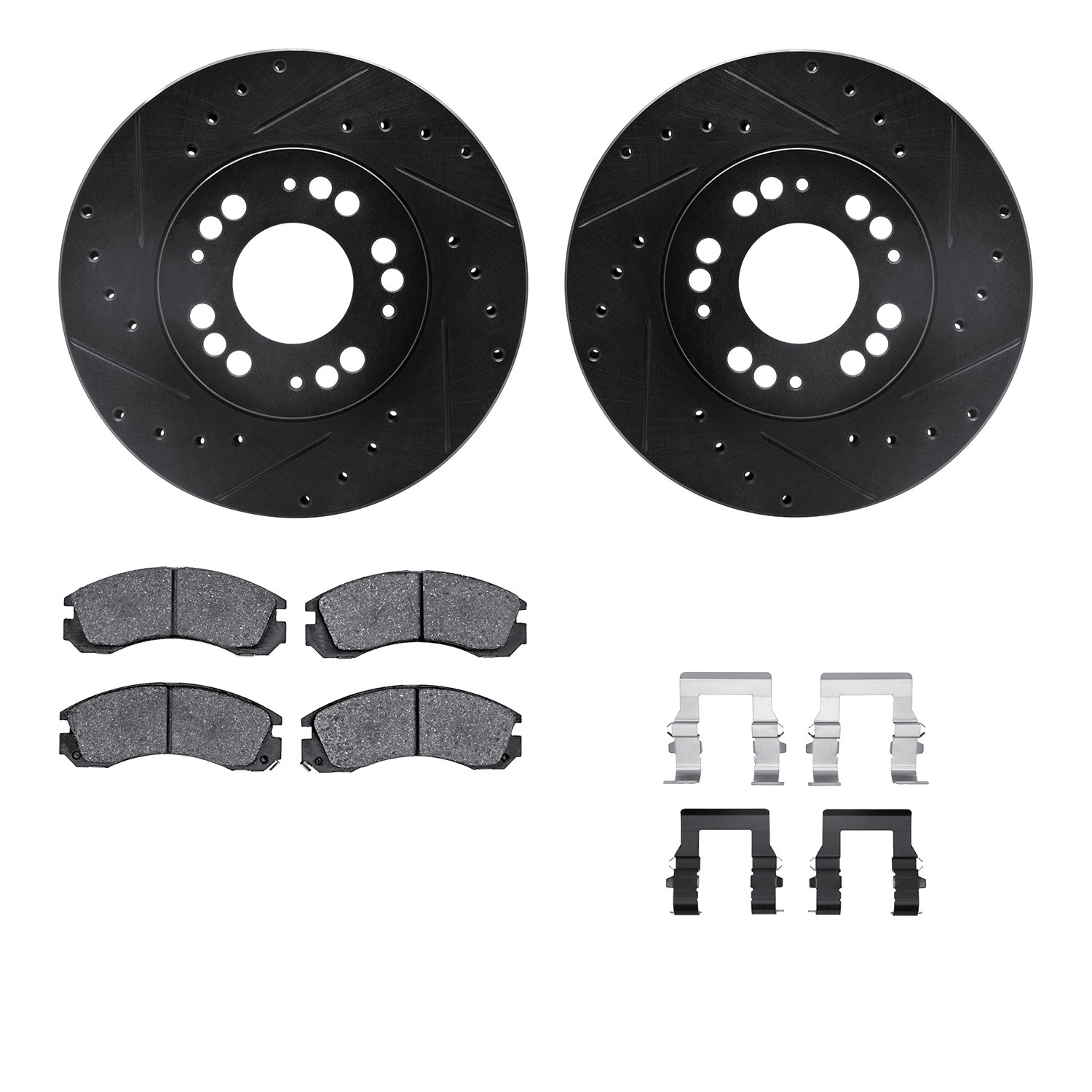 DFC Rotors-Drilled & Slotted-Black w/ 5000 Advanced Brake Pads Incl Hdw