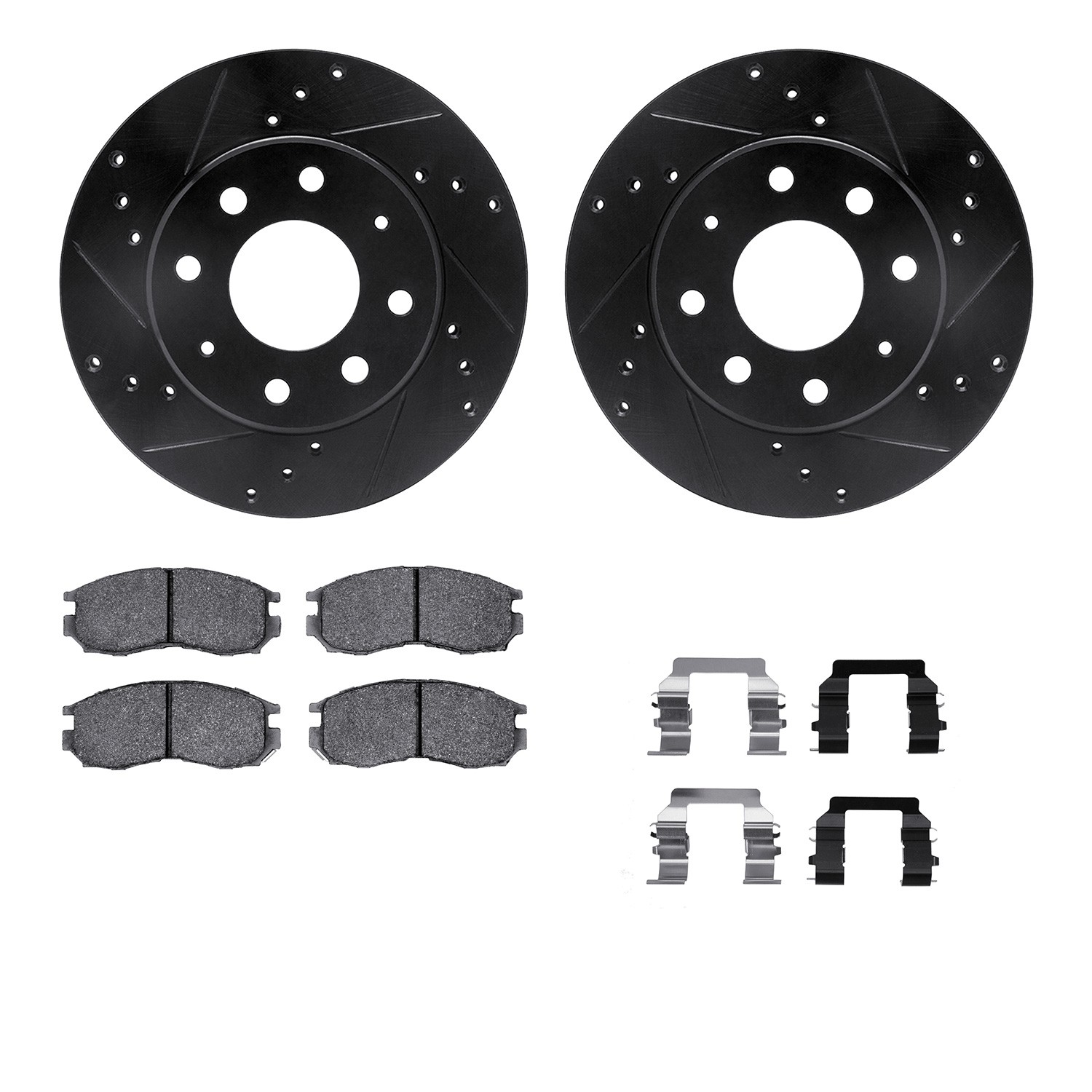 DFC Rotors-Drilled & Slotted-Black w/ 5000 Advanced Brake Pads Incl Hdw