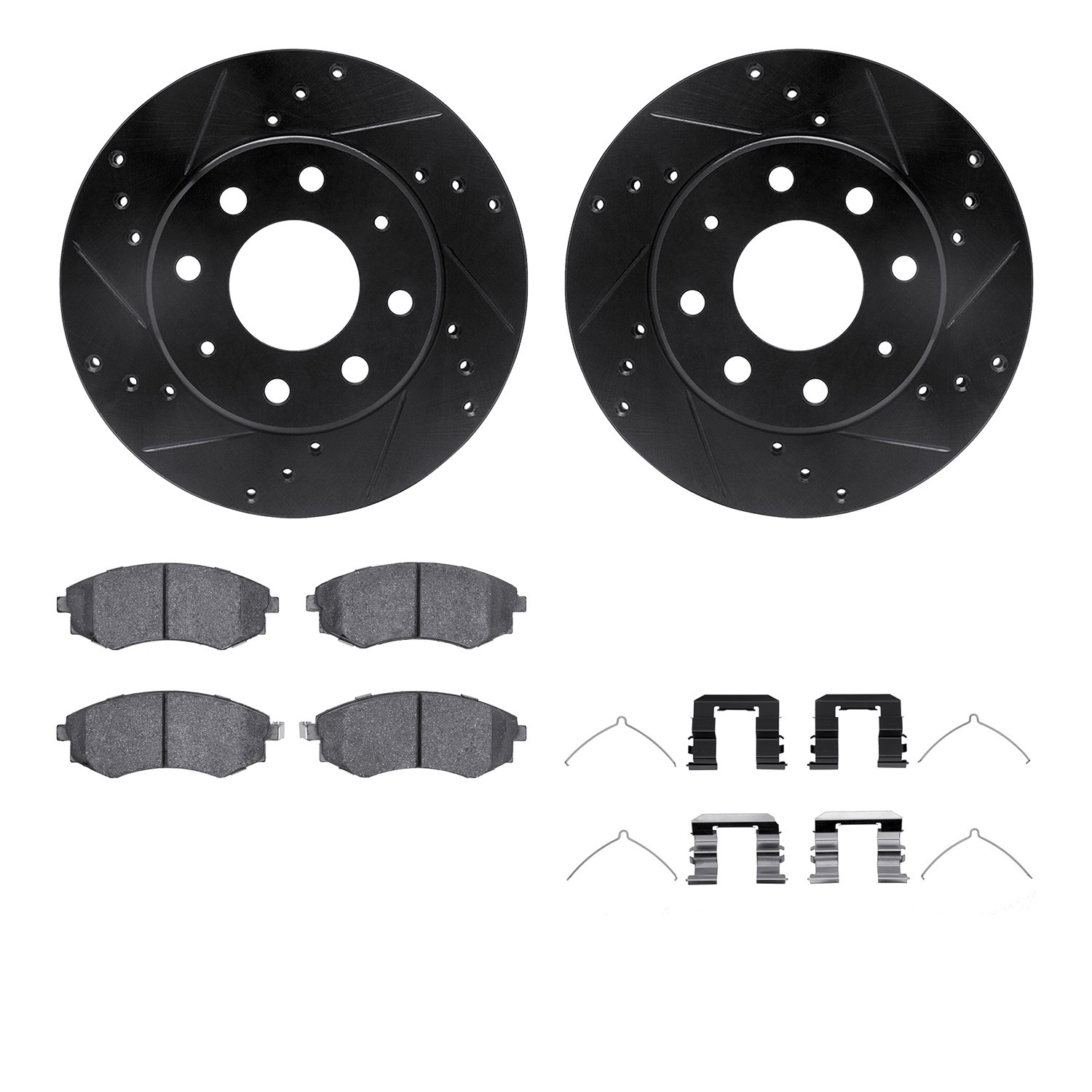 DFC Rotors-Drilled & Slotted-Black w/ 5000 Advanced Brake Pads Incl Hdw