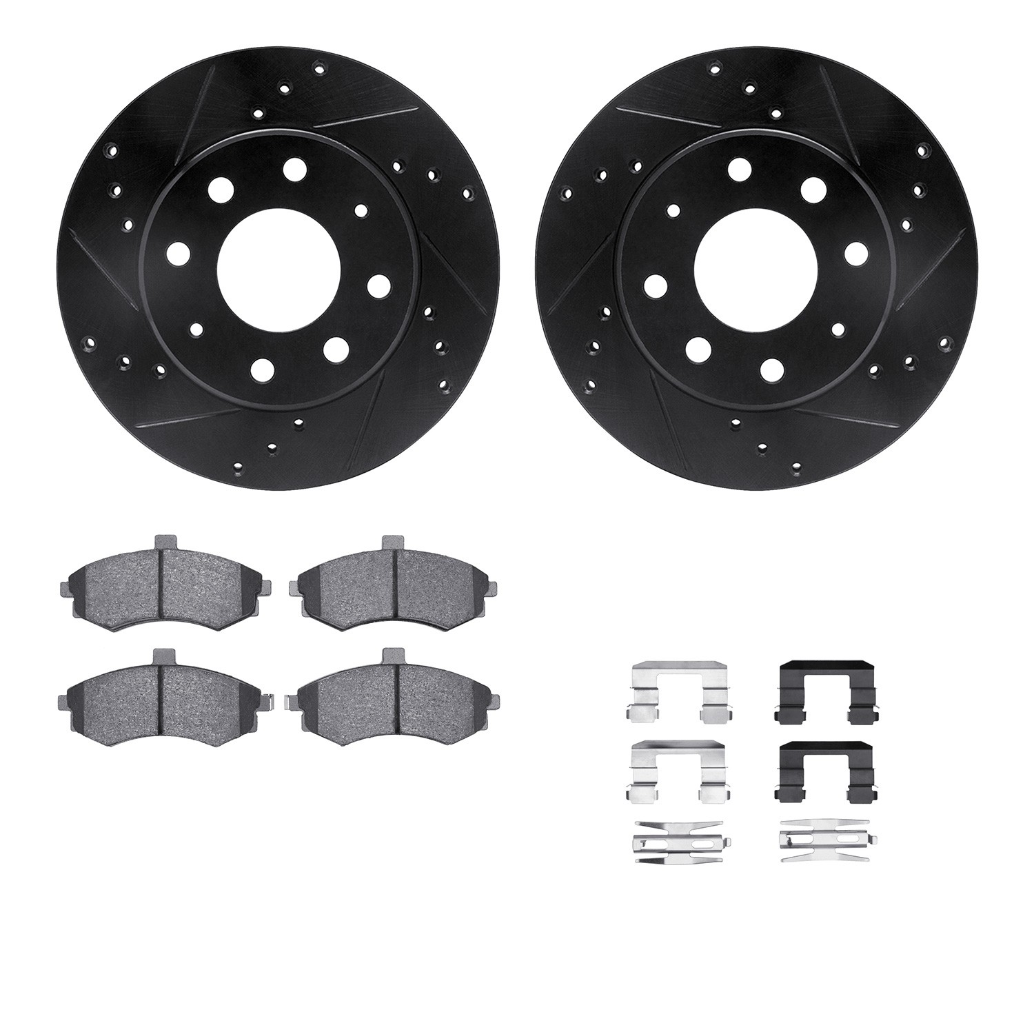 DFC Rotors-Drilled & Slotted-Black w/ 5000 Advanced Brake Pads Incl Hdw