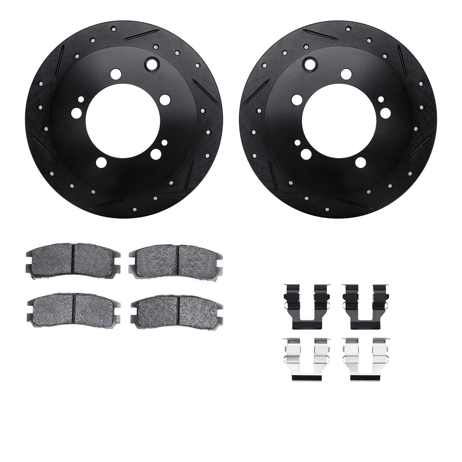 DFC Rotors-Drilled & Slotted-Black w/ 5000 Advanced Brake Pads Incl Hdw