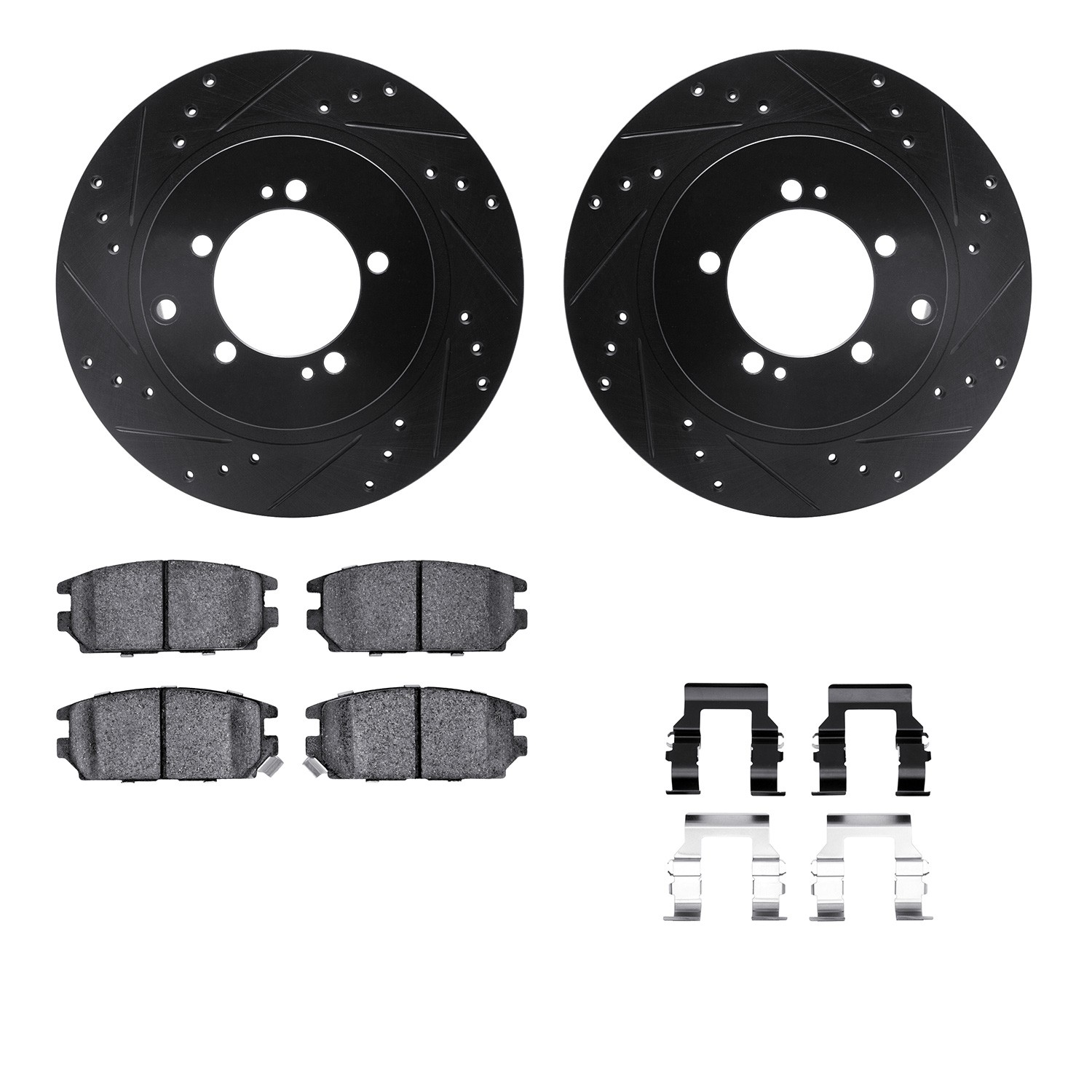 DFC Rotors-Drilled & Slotted-Black w/ 5000 Advanced Brake Pads Incl Hdw