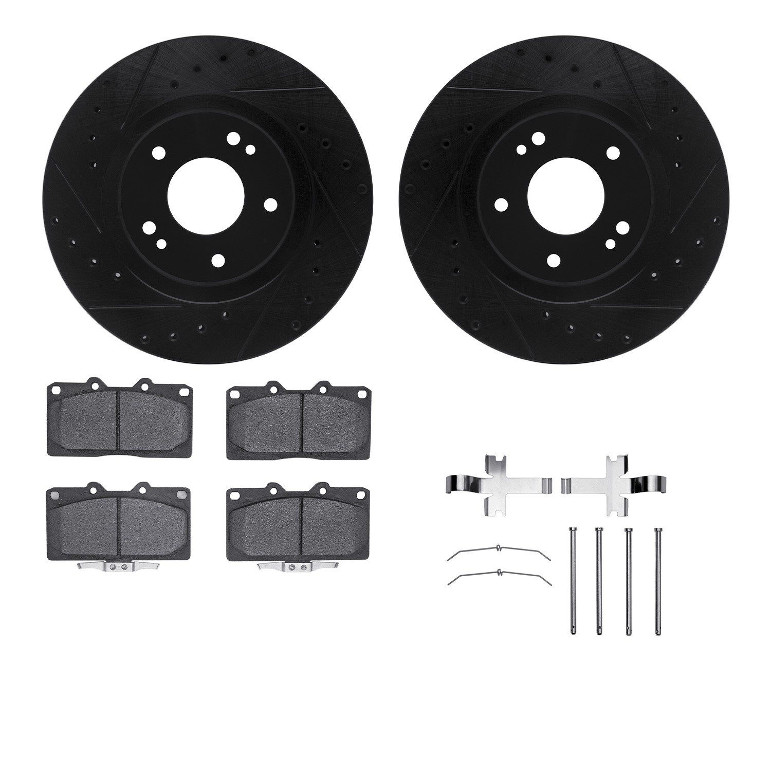 DFC Rotors-Drilled & Slotted-Black w/ 5000 Advanced Brake Pads Incl Hdw
