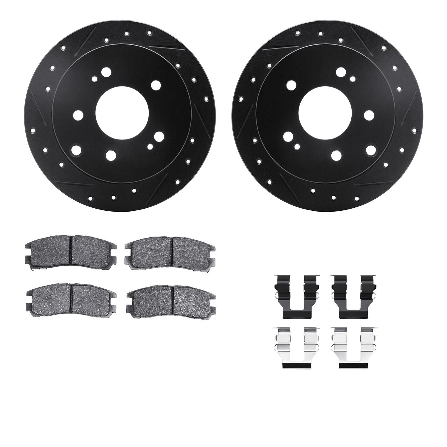 DFC Rotors-Drilled & Slotted-Black w/ 5000 Advanced Brake Pads Incl Hdw