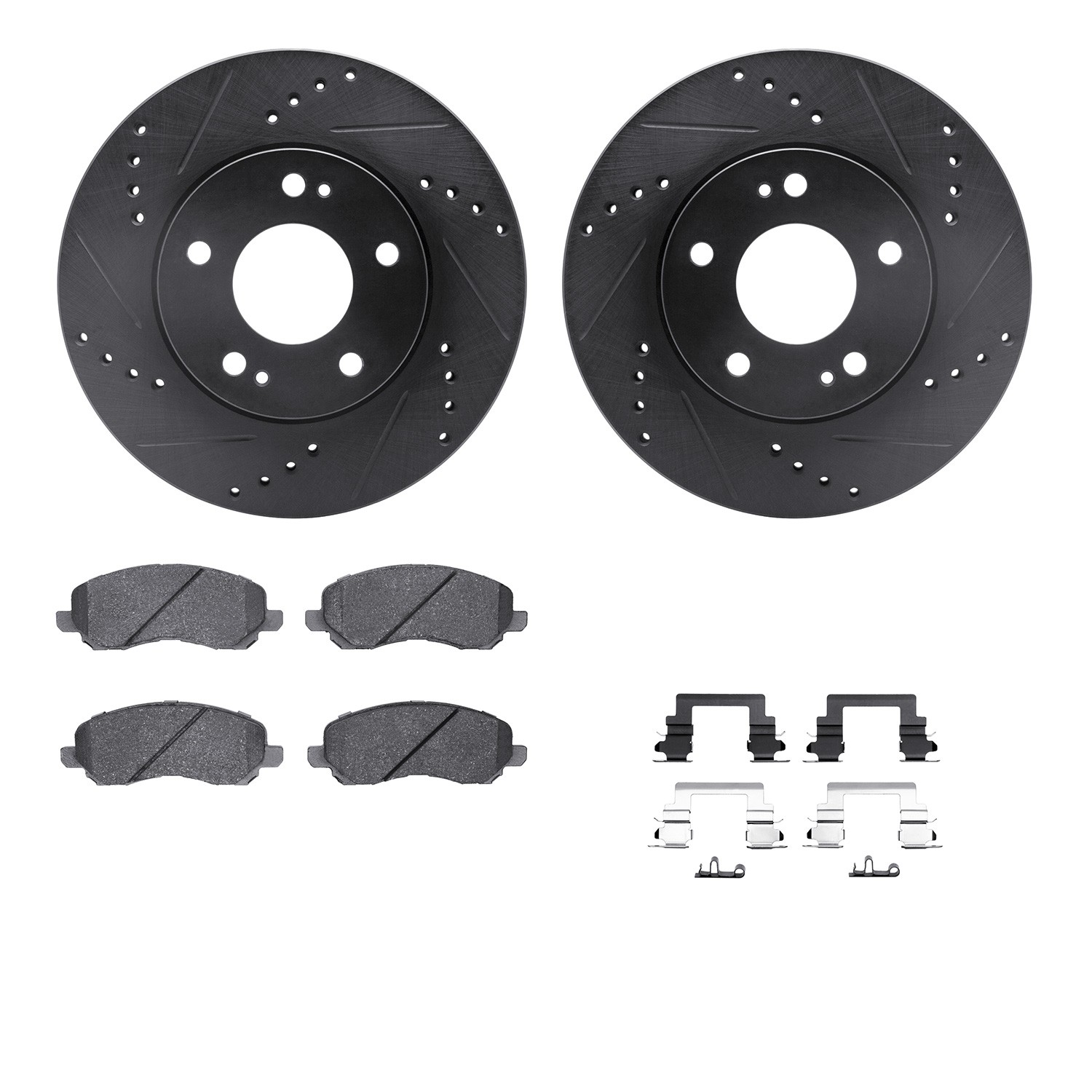 DFC Brake Rotor - Dimpled & Slotted - Black w/5000 Brake Pads & HW Kit
