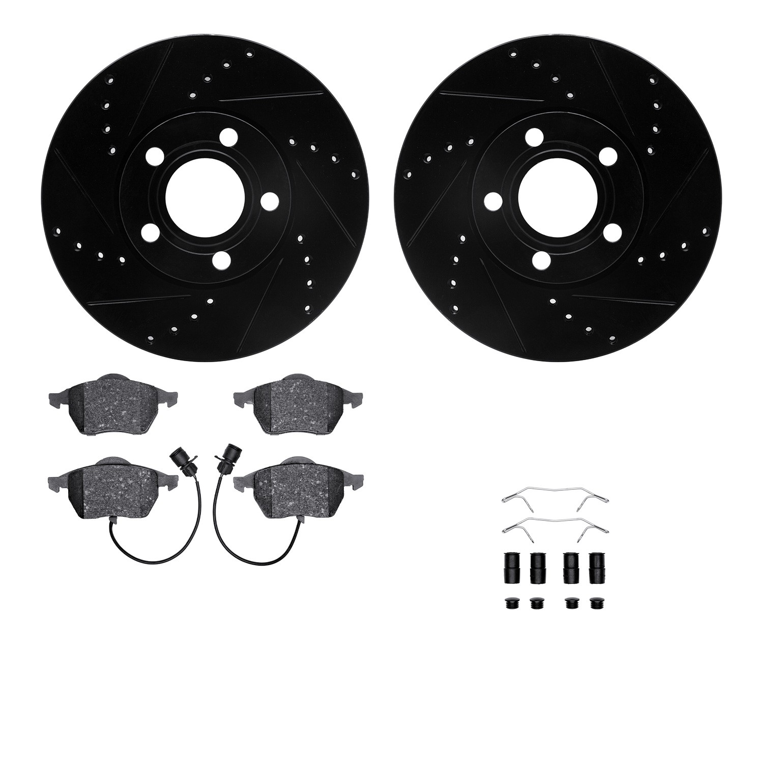 DFC Rotors-Drilled & Slotted-Black w/ 5000 Advanced Brake Pads Incl Hdw