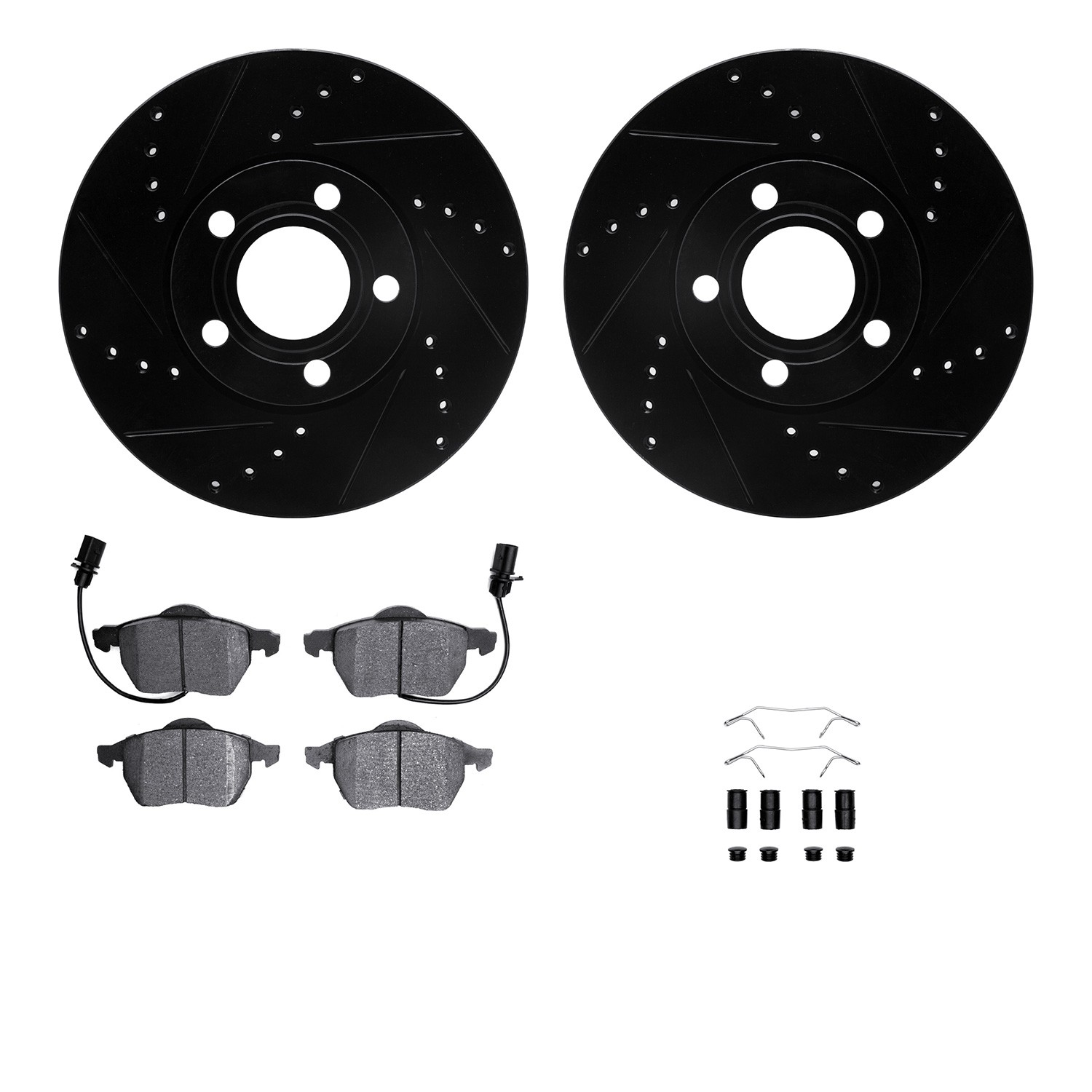 DFC Rotors-Drilled & Slotted-Black w/ 5000 Advanced Brake Pads Incl Hdw