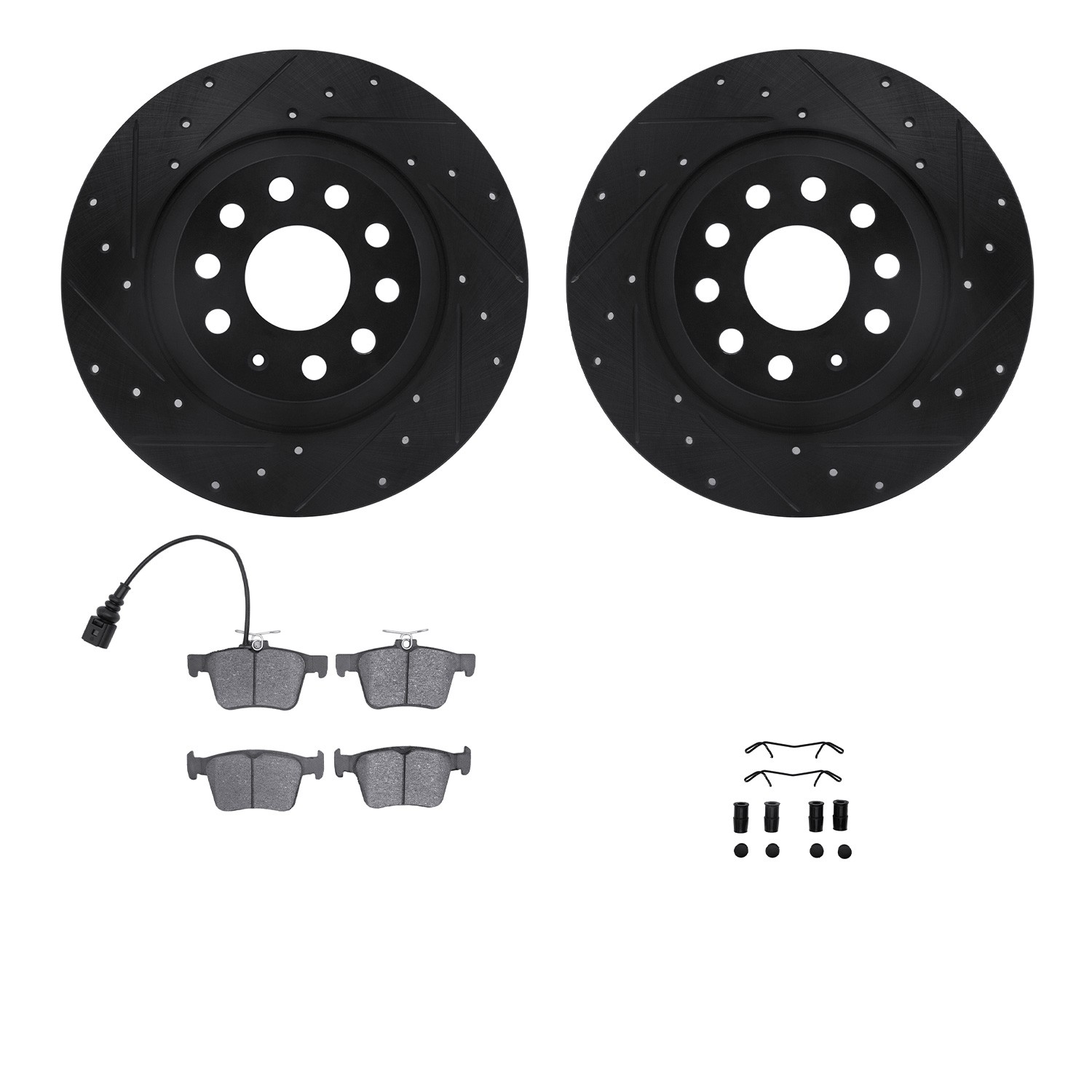 DFC Brake Rotor - Dimpled & Slotted - Black w/5000 Brake Pads & HW Kit
