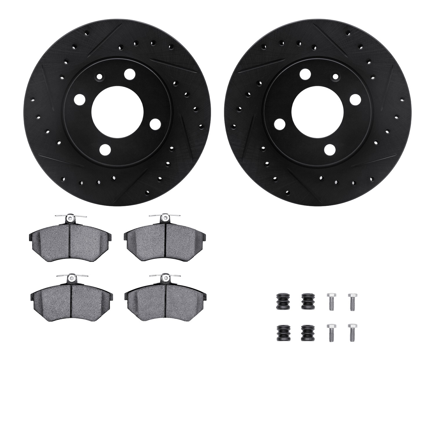 DFC Rotors-Drilled & Slotted-Black w/ 5000 Advanced Brake Pads Incl Hdw