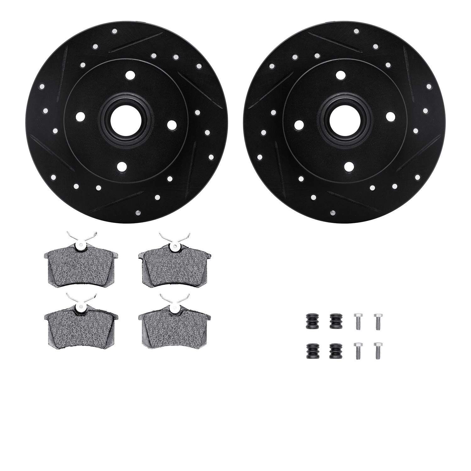 DFC Rotors-Drilled & Slotted-Black w/ 5000 Advanced Brake Pads Incl Hdw