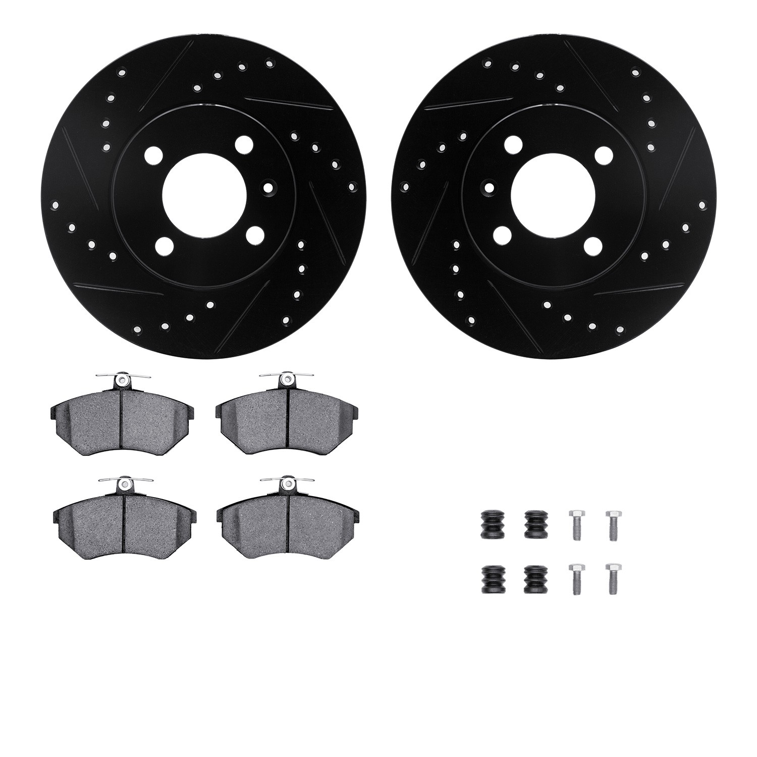 DFC Rotors-Drilled & Slotted-Black w/ 5000 Advanced Brake Pads Incl Hdw