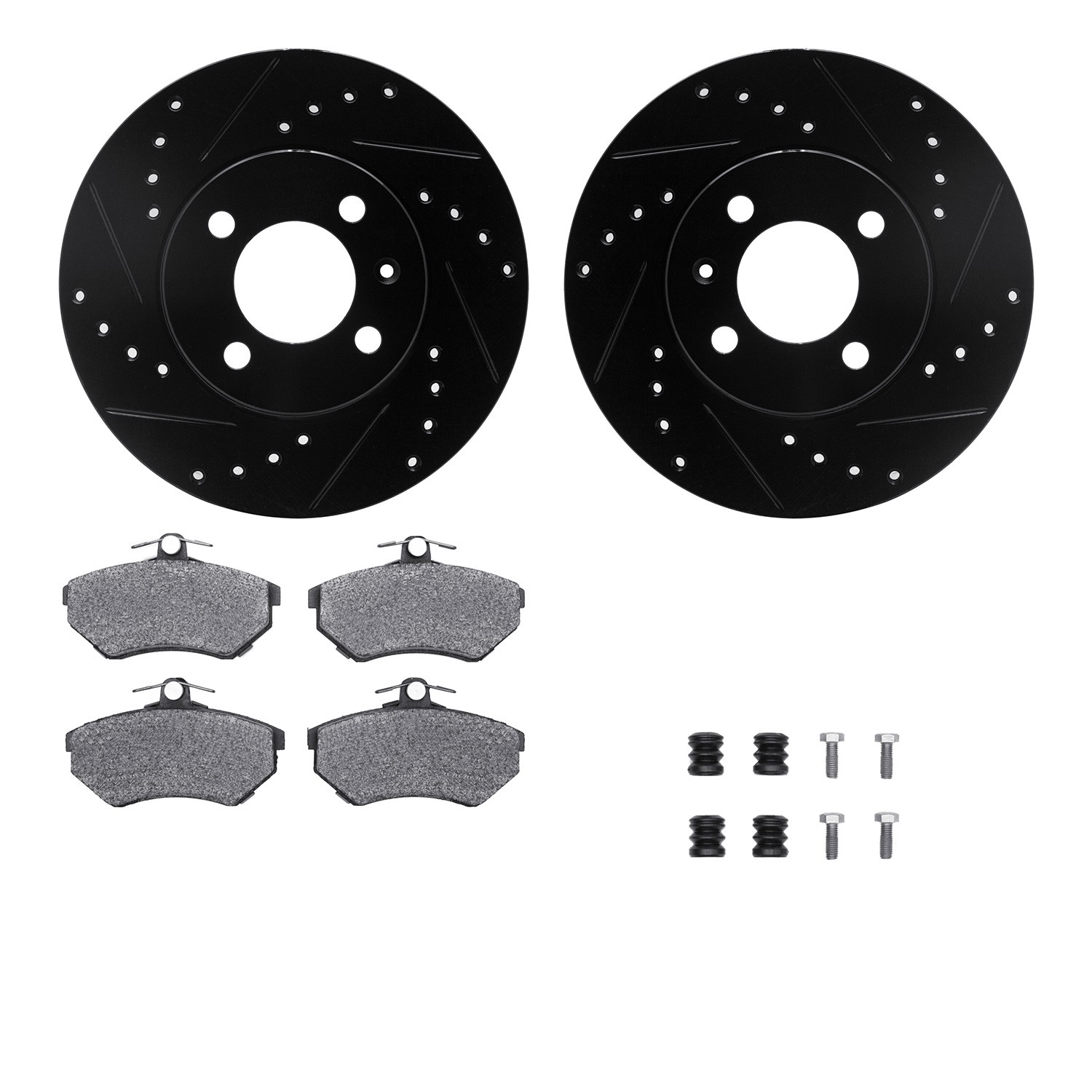 DFC Rotors-Drilled & Slotted-Black w/ 5000 Advanced Brake Pads Incl Hdw