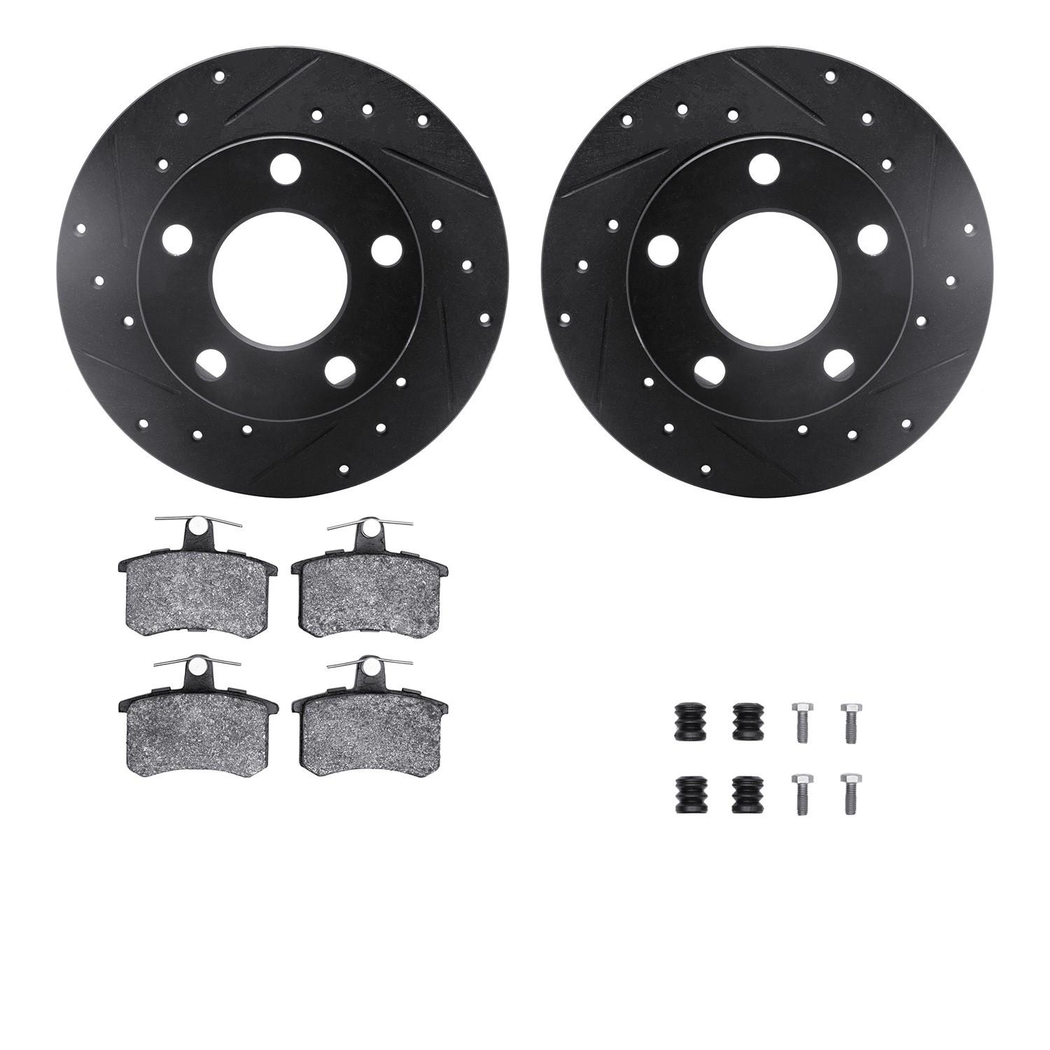 DFC Rotors-Drilled & Slotted-Black w/ 5000 Advanced Brake Pads Incl Hdw