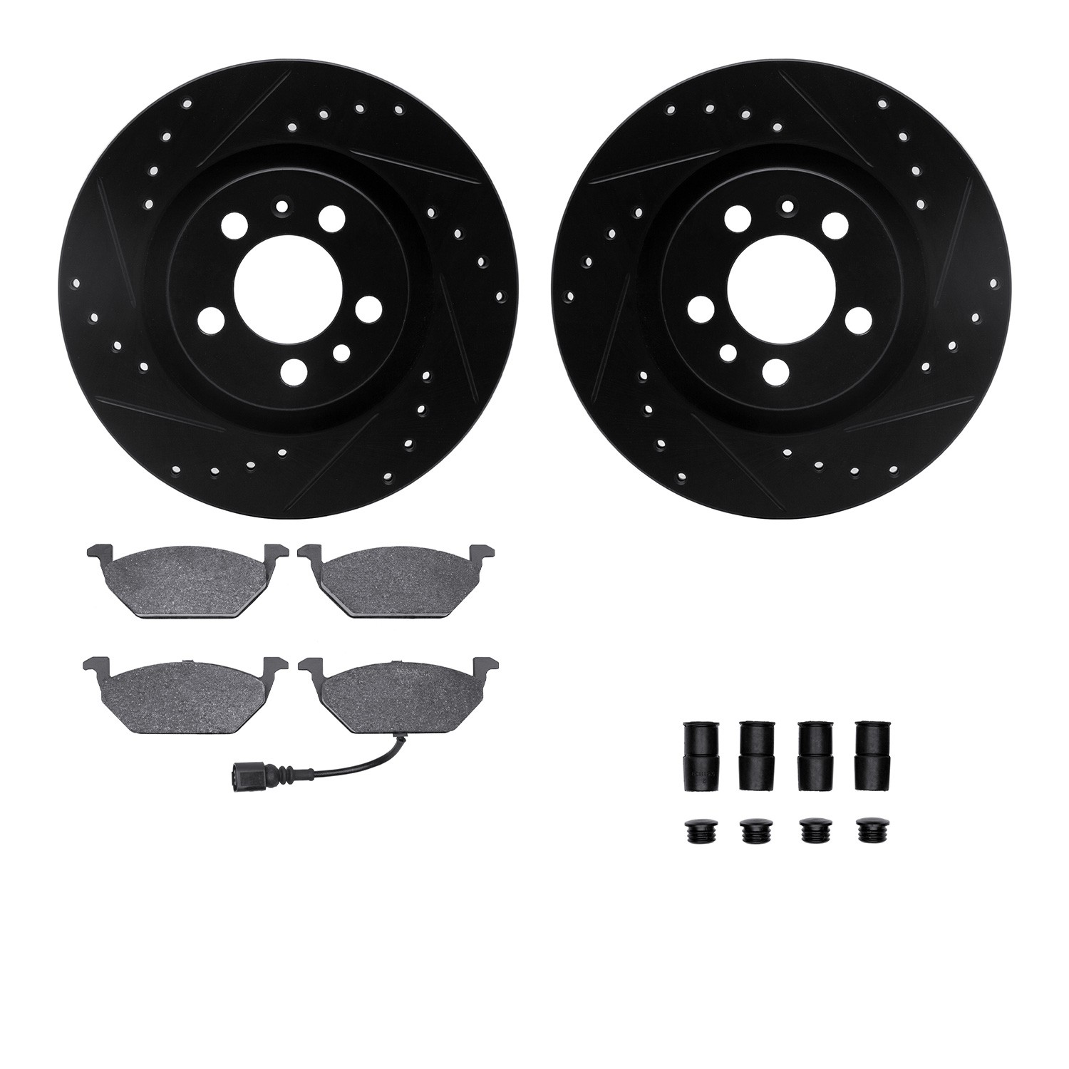 DFC Rotors-Drilled & Slotted-Black w/ 5000 Advanced Brake Pads Incl Hdw