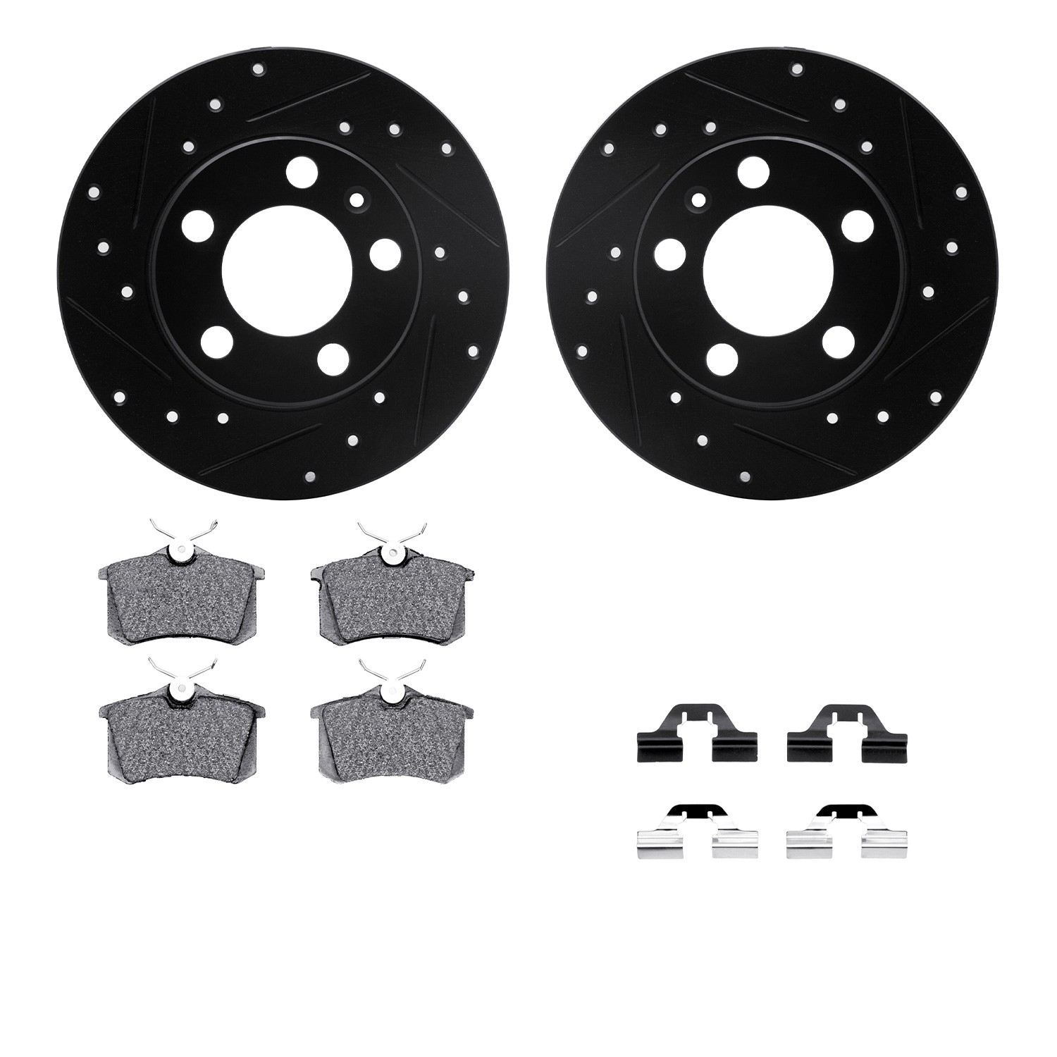 DFC Rotors-Drilled & Slotted-Black w/ 5000 Advanced Brake Pads Incl Hdw