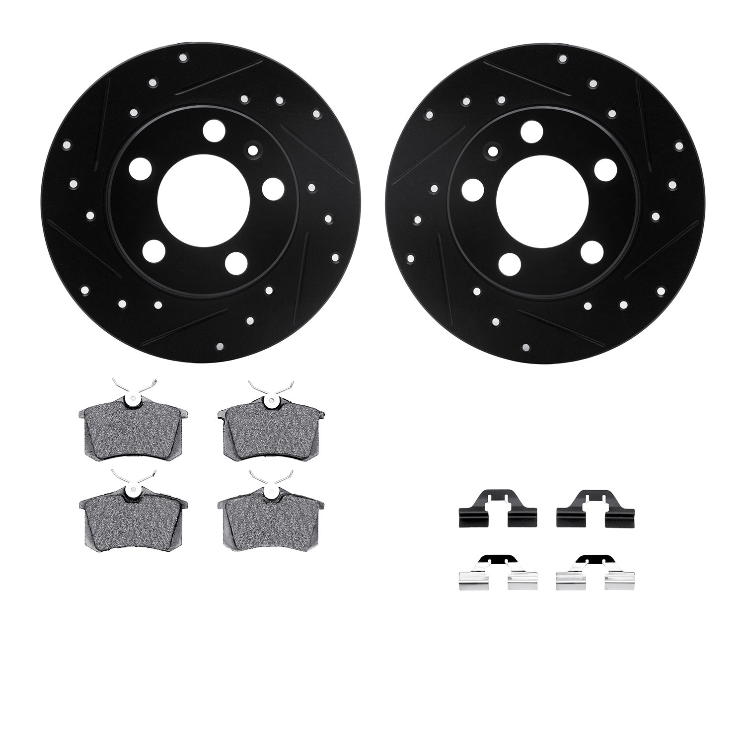 DFC Rotors-Drilled & Slotted-Black w/ 5000 Advanced Brake Pads Incl Hdw