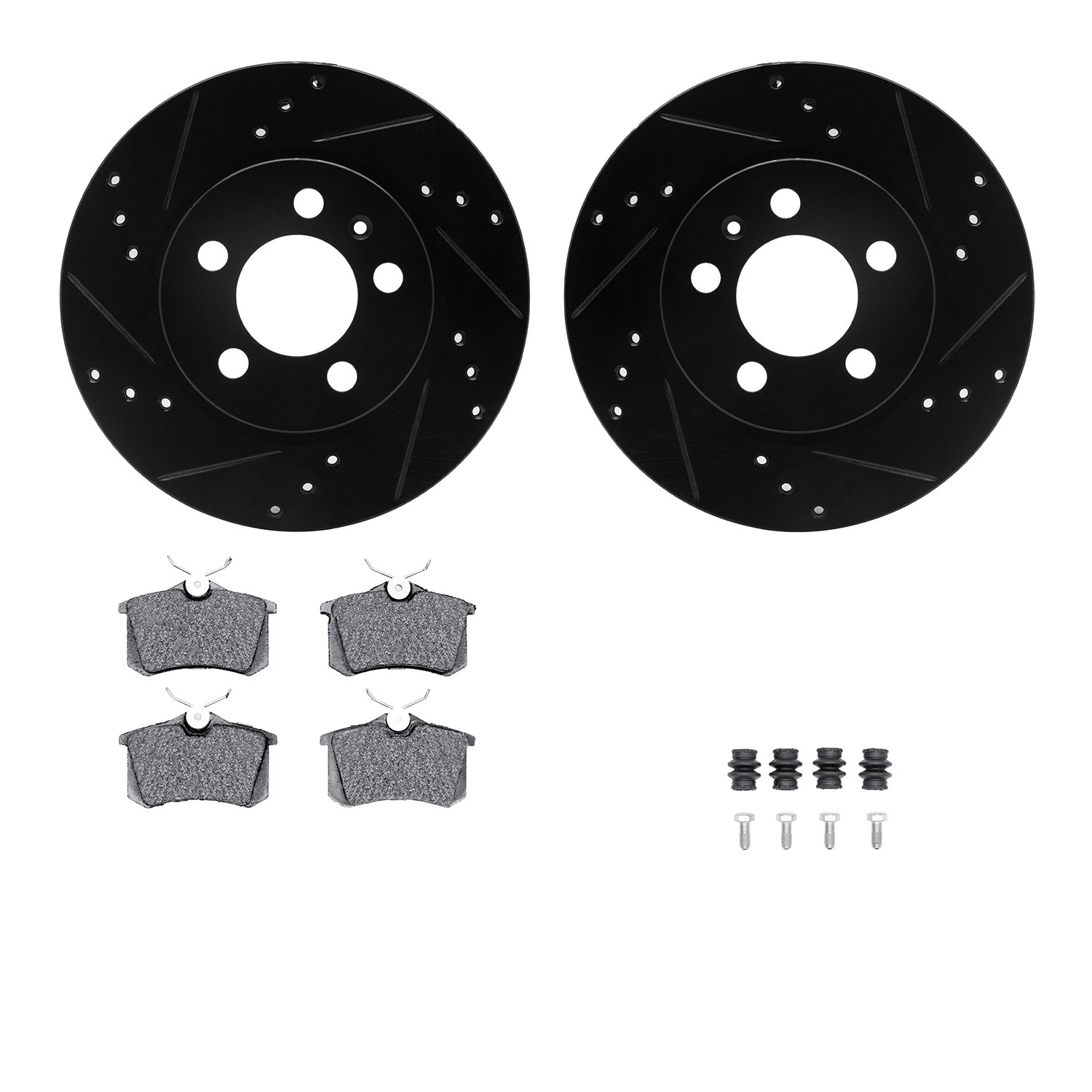 DFC Rotors-Drilled & Slotted-Black w/ 5000 Advanced Brake Pads Incl Hdw