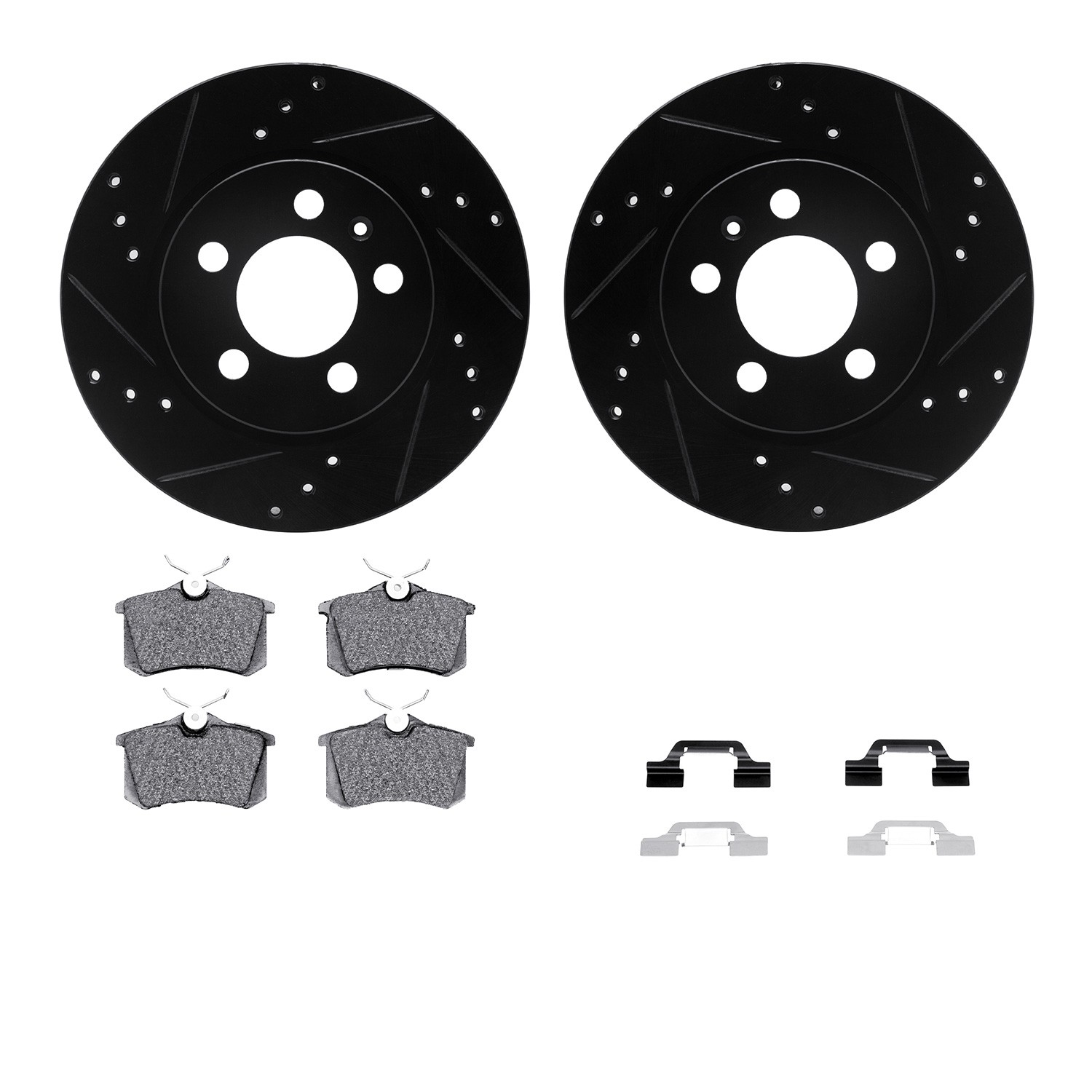 DFC Rotors-Drilled & Slotted-Black w/ 5000 Advanced Brake Pads Incl Hdw