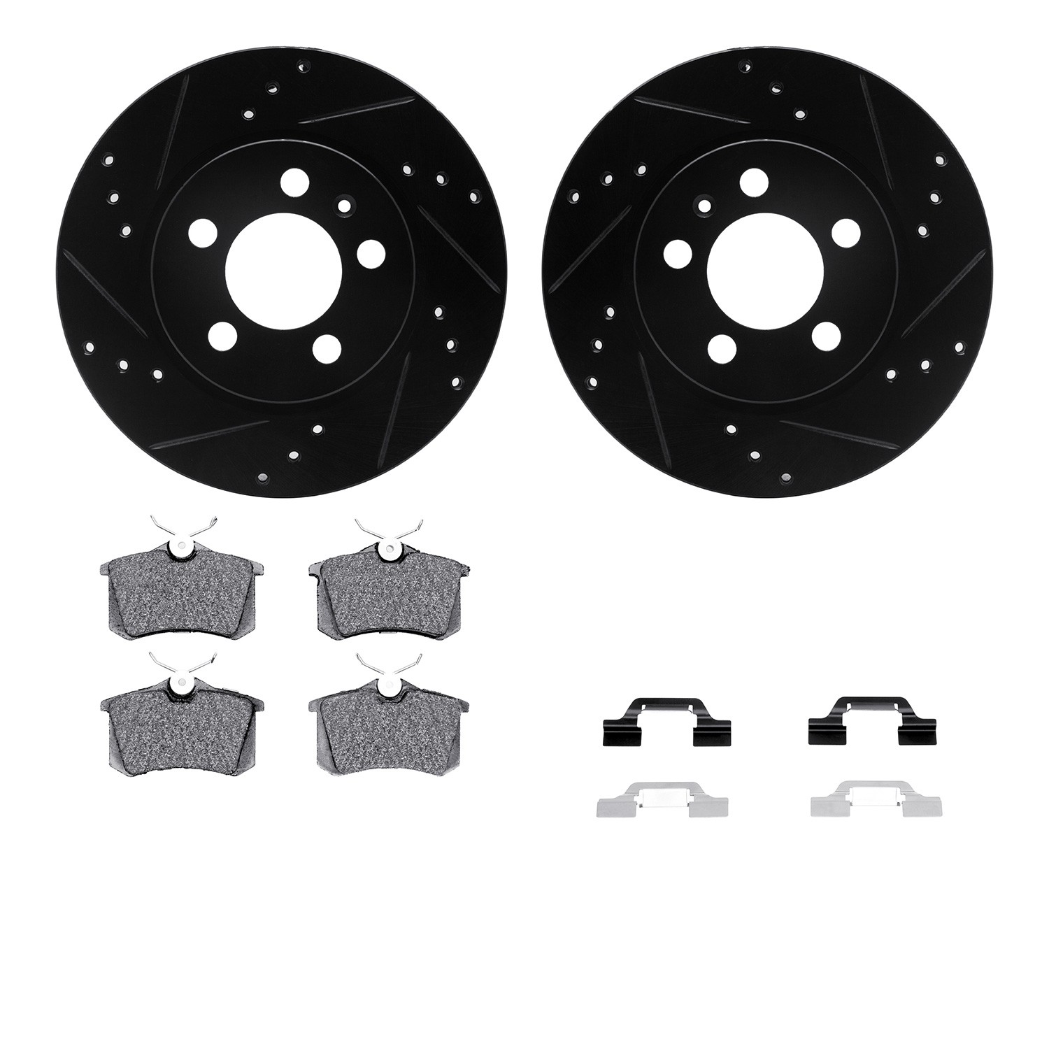 DFC Rotors-Drilled & Slotted-Black w/ 5000 Advanced Brake Pads Incl Hdw