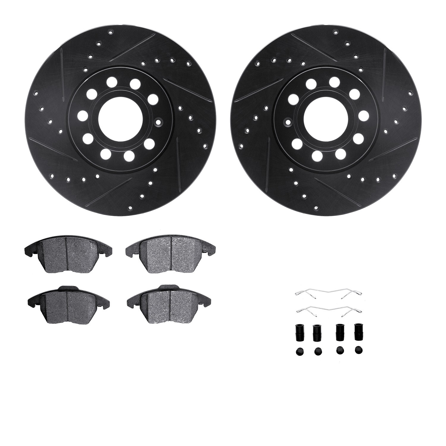 DFC Rotors-Drilled & Slotted-Black w/ 5000 Advanced Brake Pads Incl Hdw