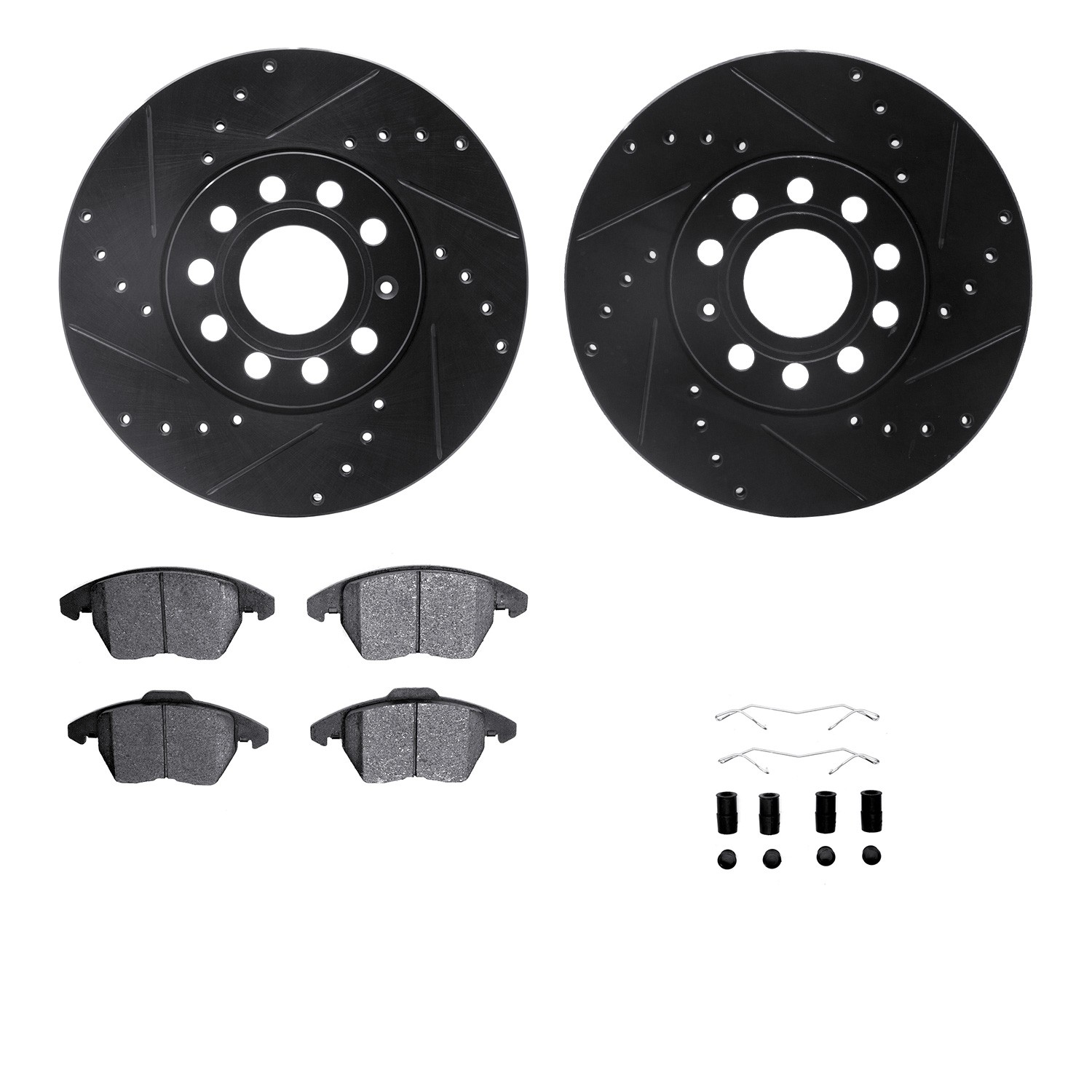 DFC Rotors-Drilled & Slotted-Black w/ 5000 Advanced Brake Pads Incl Hdw