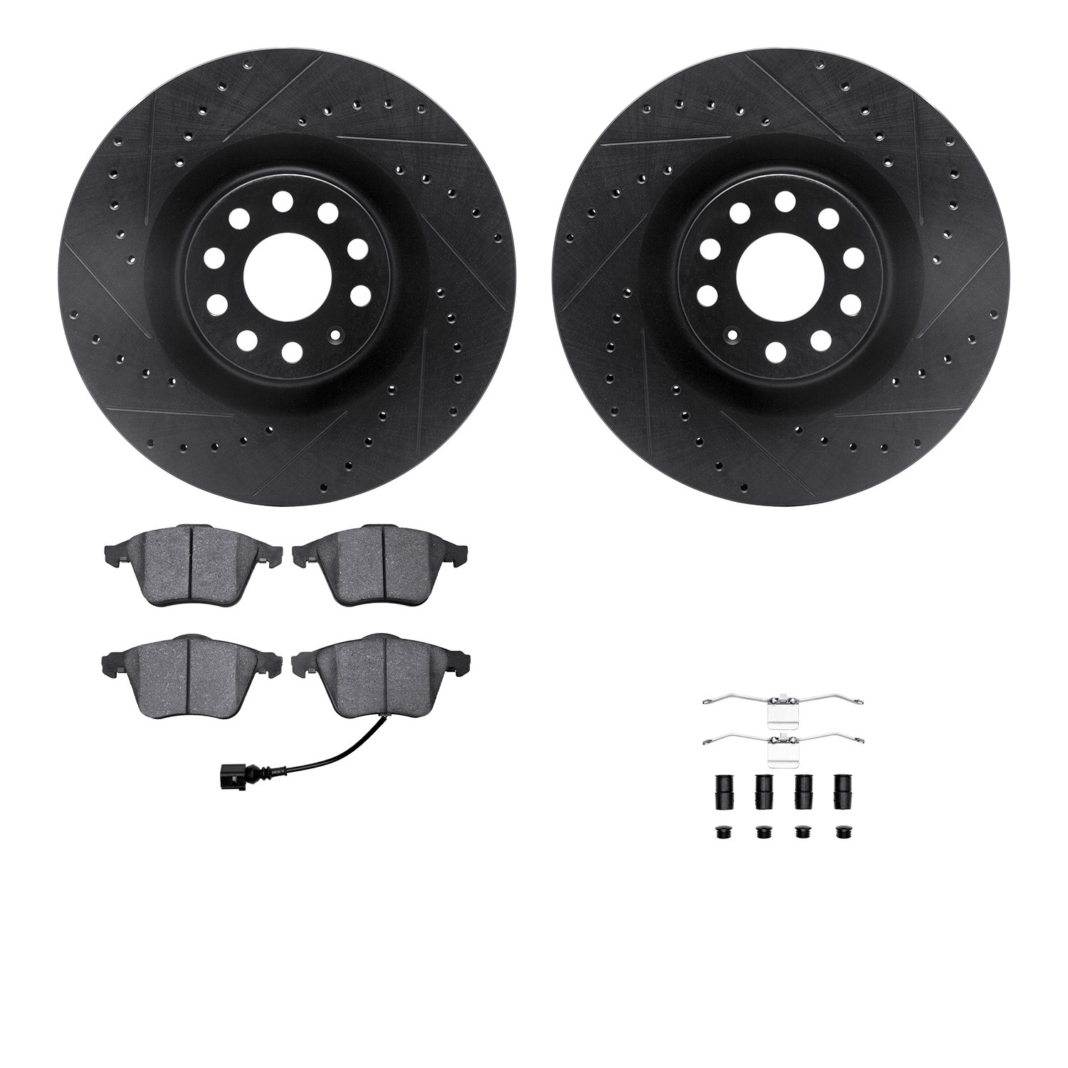 DFC Rotors-Drilled & Slotted-Black w/ 5000 Advanced Brake Pads Incl Hdw