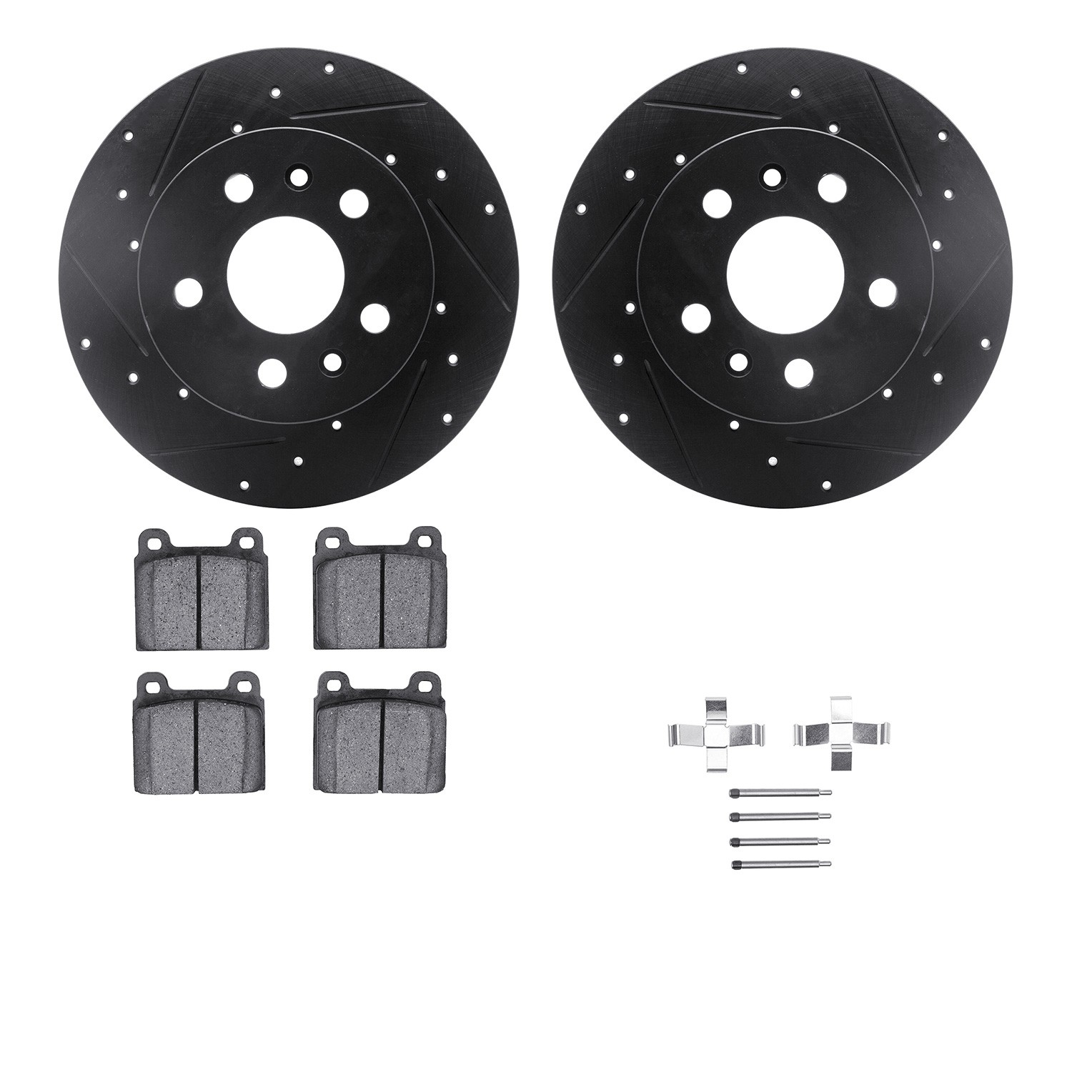 DFC Rotors-Drilled & Slotted-Black w/ 5000 Advanced Brake Pads Incl Hdw