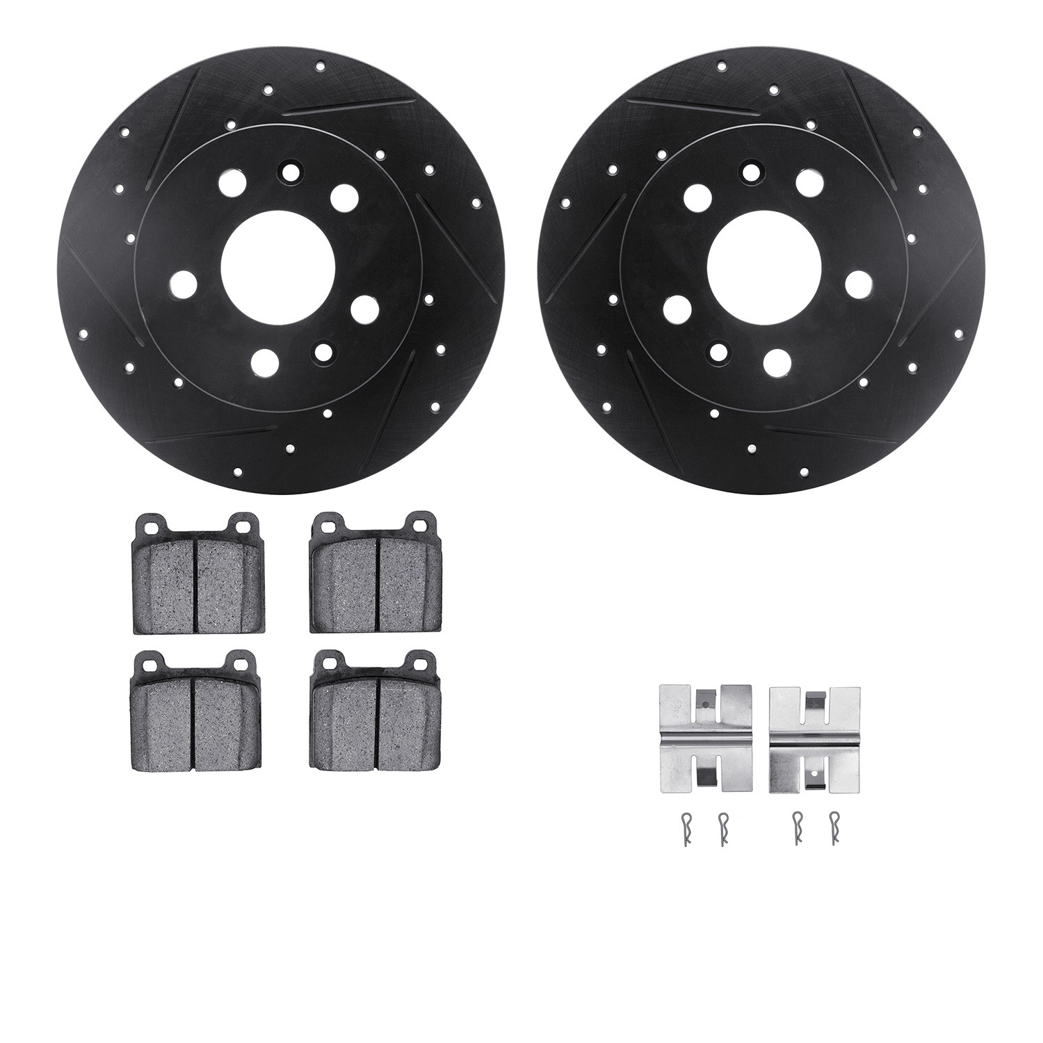 DFC Rotors-Drilled & Slotted-Black w/ 5000 Advanced Brake Pads Incl Hdw
