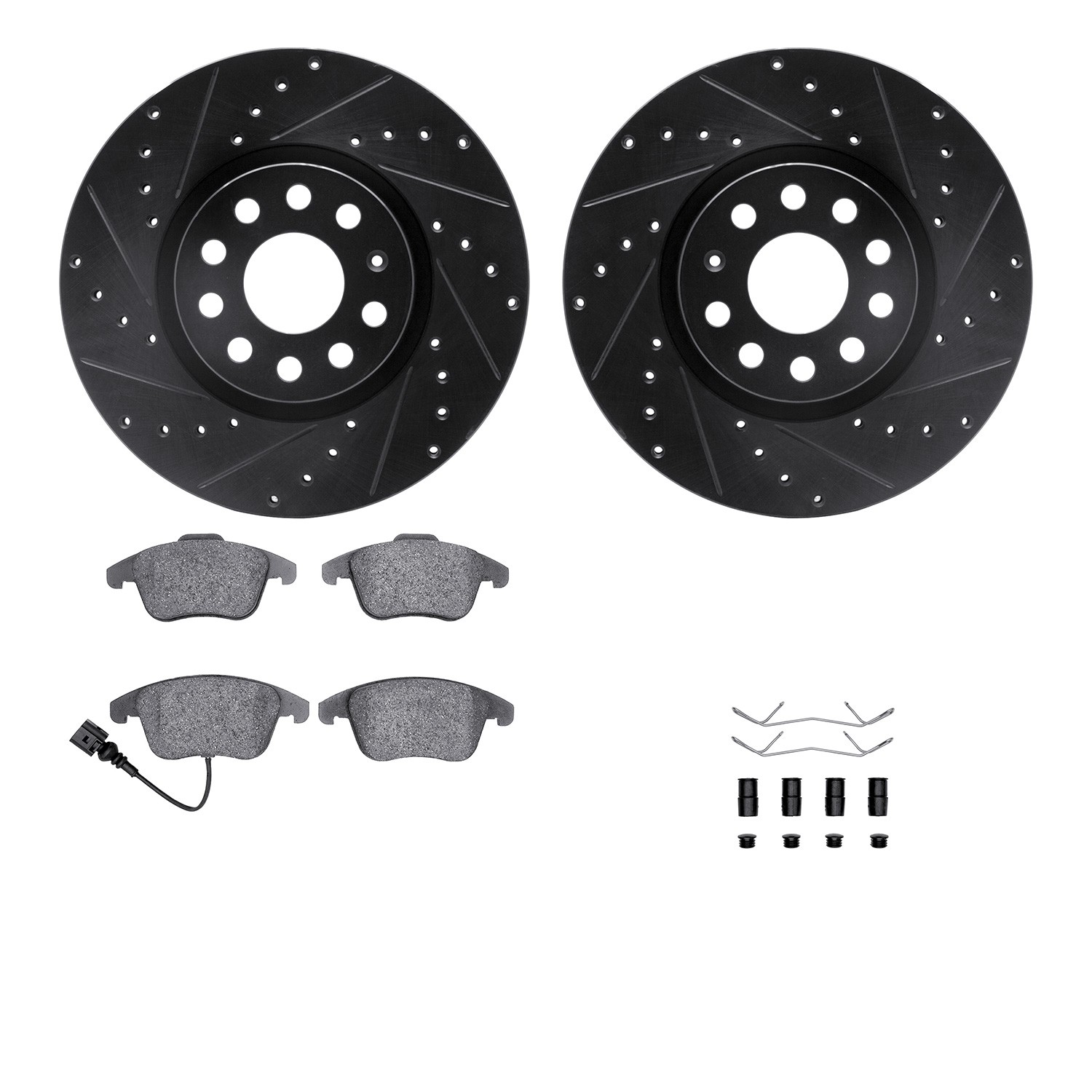 DFC Brake Rotor - Dimpled & Slotted - Black w/5000 Brake Pads & HW Kit