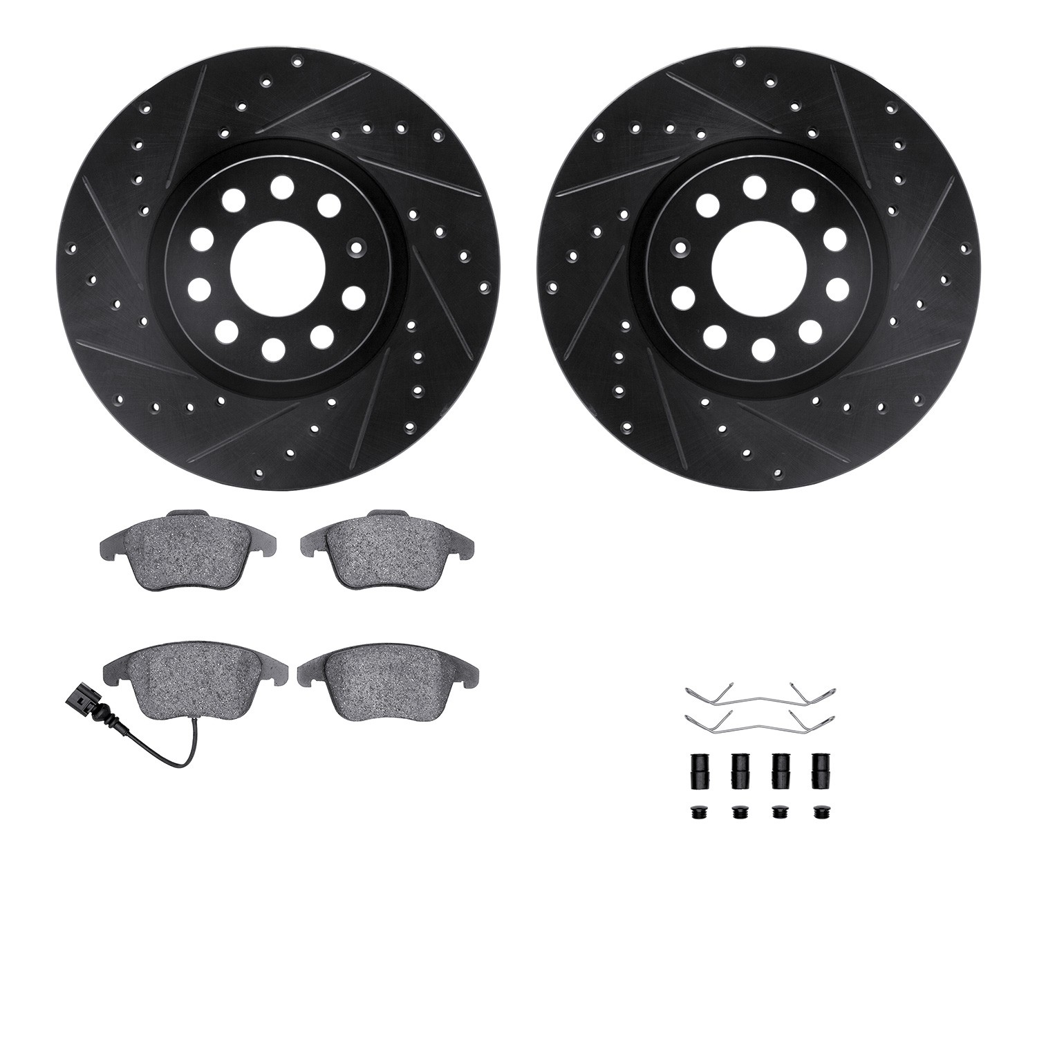 DFC Rotors-Drilled & Slotted-Black w/ 5000 Advanced Brake Pads Incl Hdw