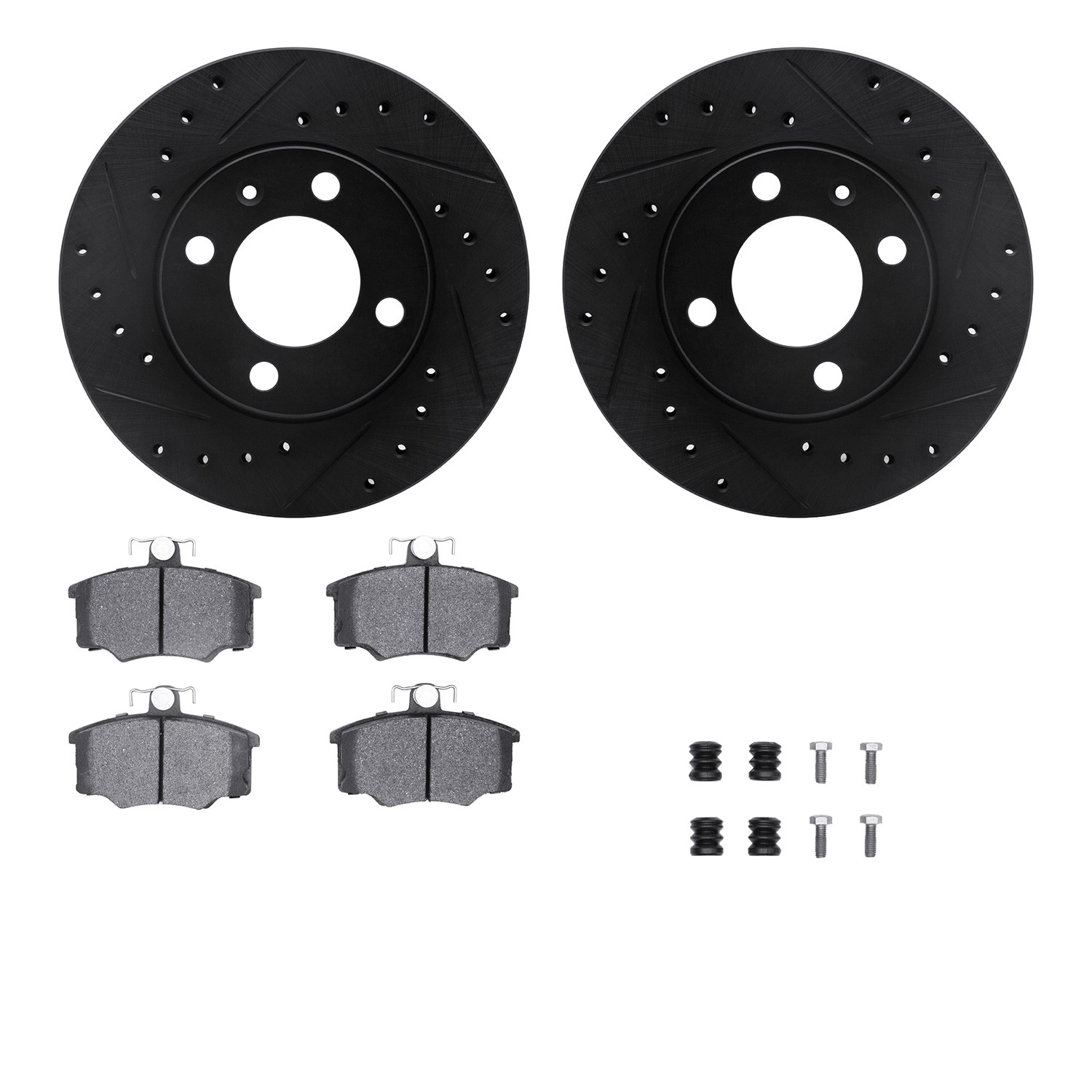 DFC Rotors-Drilled & Slotted-Black w/ 5000 Advanced Brake Pads Incl Hdw