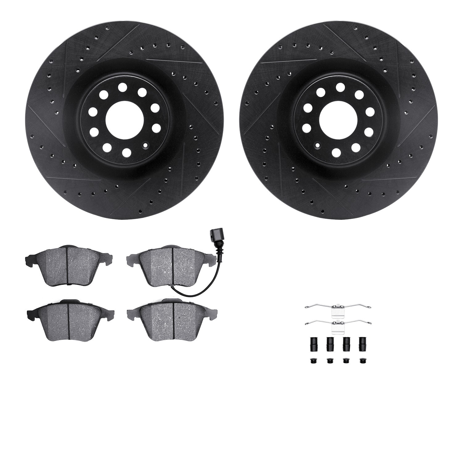 DFC Rotors-Drilled & Slotted-Black w/ 5000 Advanced Brake Pads Incl Hdw