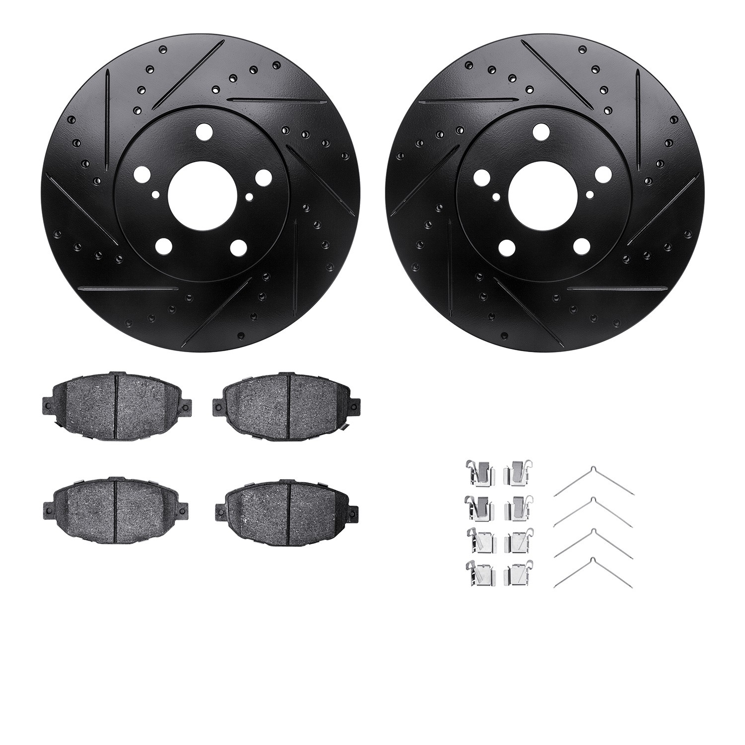 DFC Rotors-Drilled & Slotted-Black w/ 5000 Advanced Brake Pads Incl Hdw