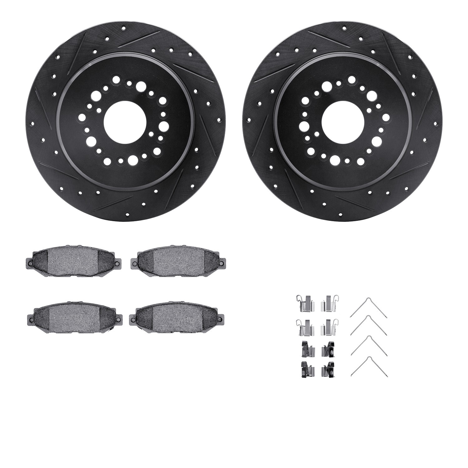 DFC Rotors-Drilled & Slotted-Black w/ 5000 Advanced Brake Pads Incl Hdw