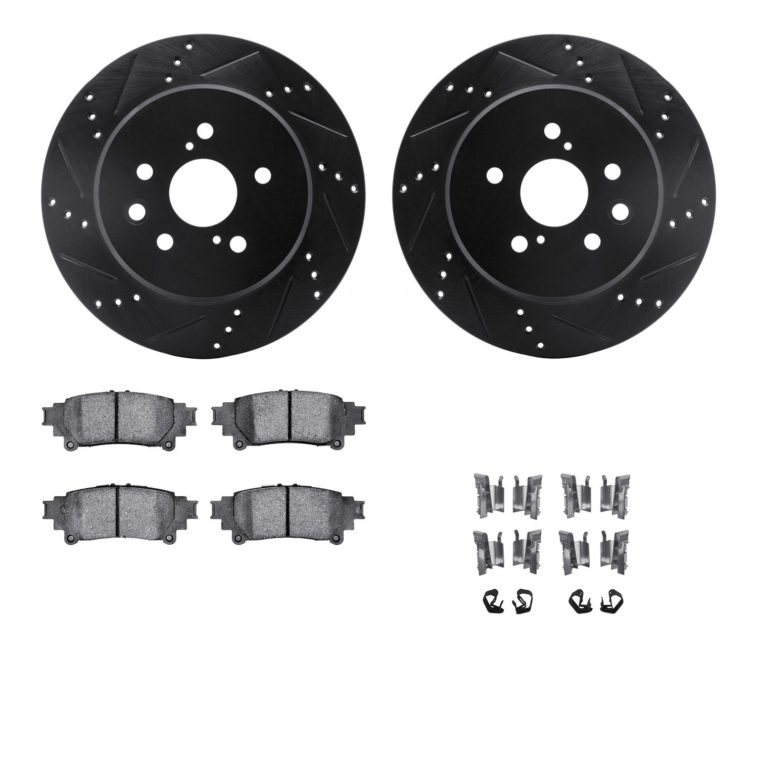 DFC Rotors-Drilled & Slotted-Black w/ 5000 Advanced Brake Pads Incl Hdw
