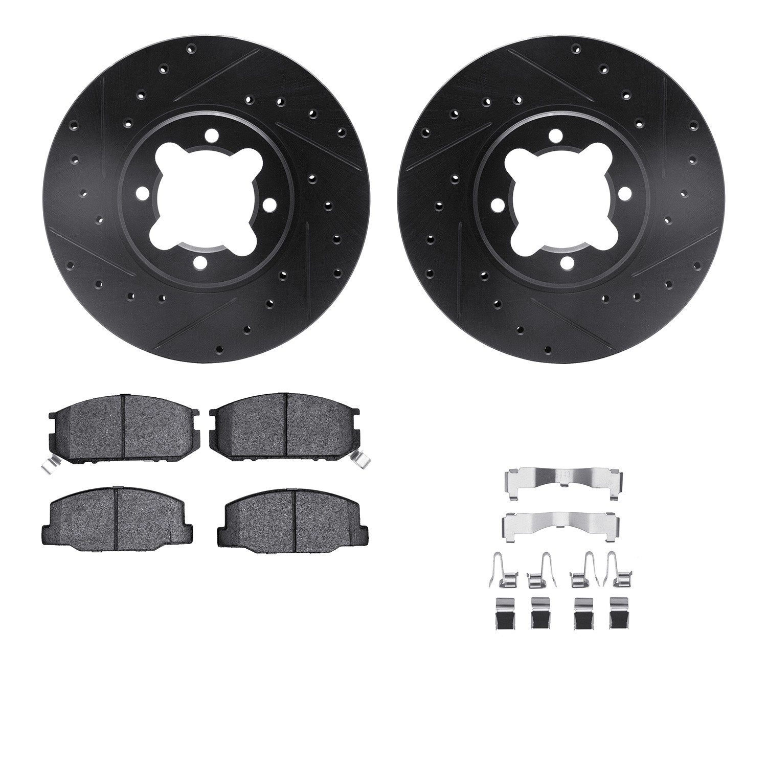 DFC Rotors-Drilled & Slotted-Black w/ 5000 Advanced Brake Pads Incl Hdw