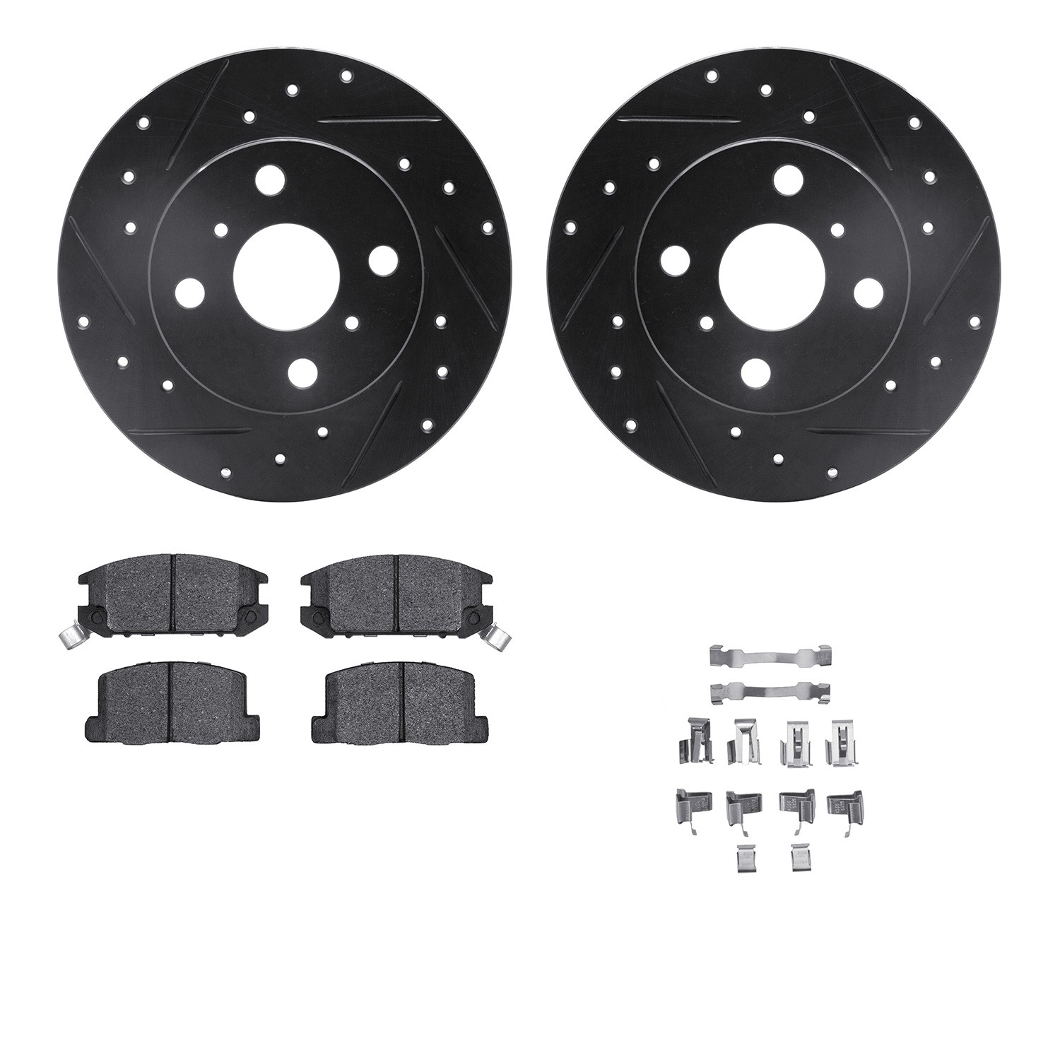 DFC Rotors-Drilled & Slotted-Black w/ 5000 Advanced Brake Pads Incl Hdw