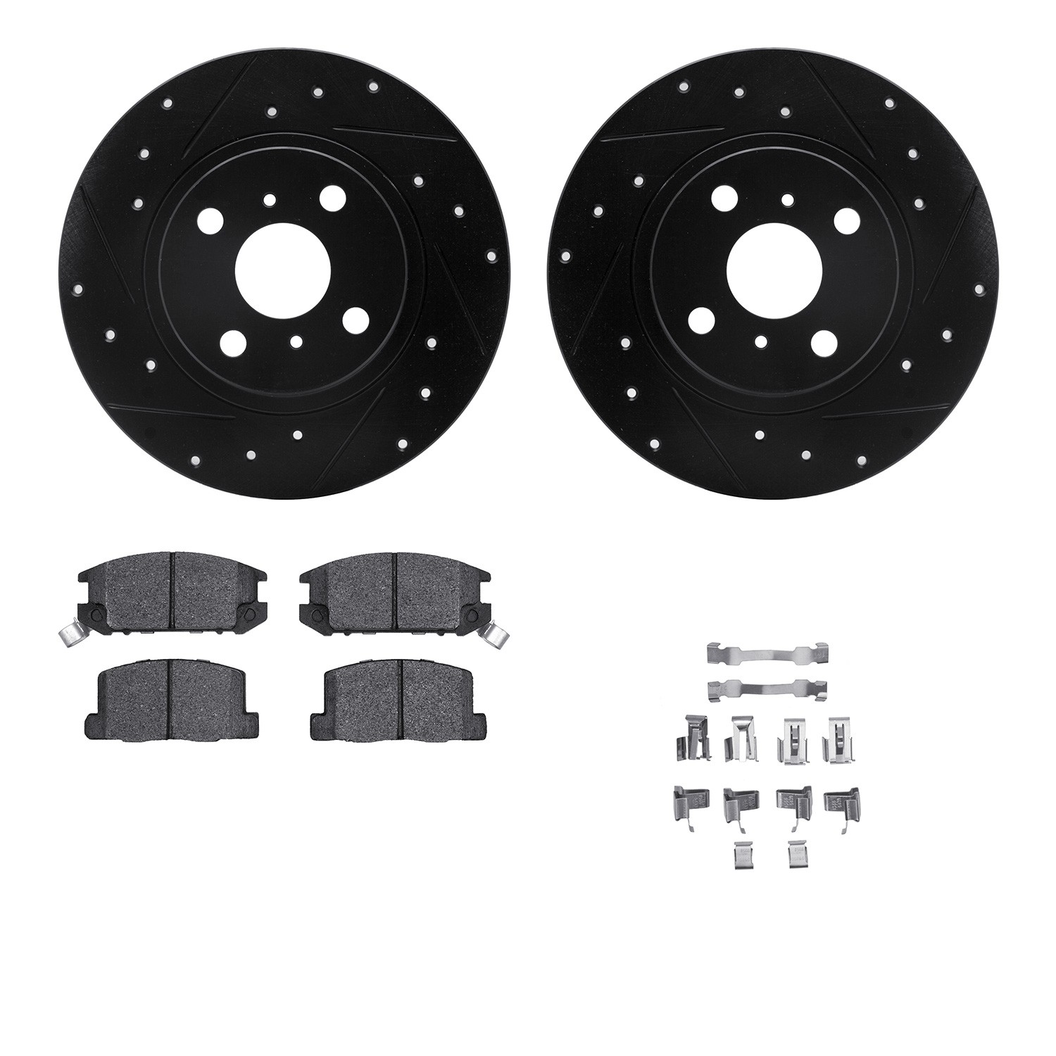 DFC Rotors-Drilled & Slotted-Black w/ 5000 Advanced Brake Pads Incl Hdw