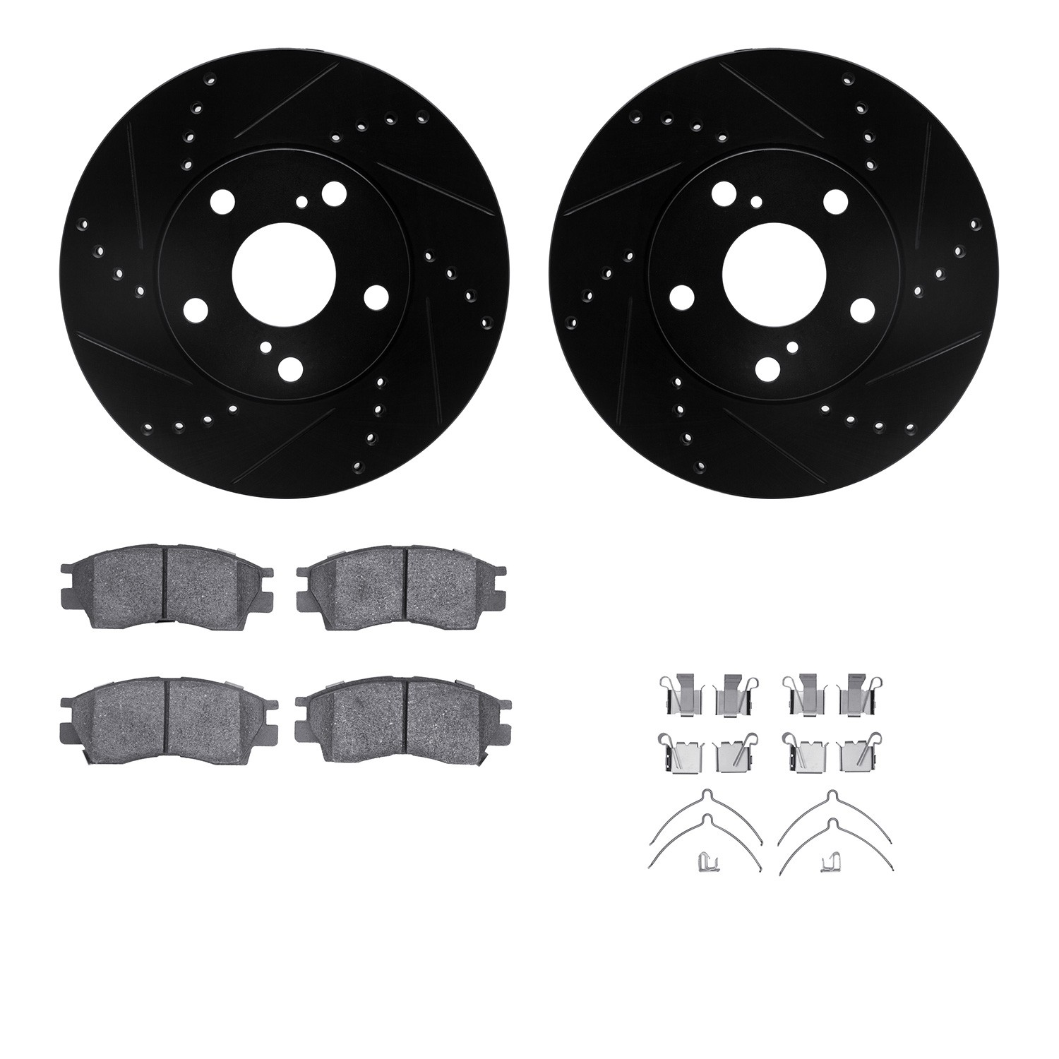 DFC Rotors-Drilled & Slotted-Black w/ 5000 Advanced Brake Pads Incl Hdw