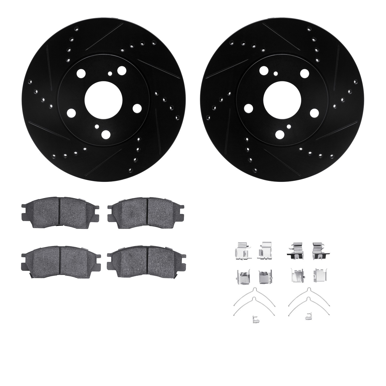 DFC Rotors-Drilled & Slotted-Black w/ 5000 Advanced Brake Pads Incl Hdw