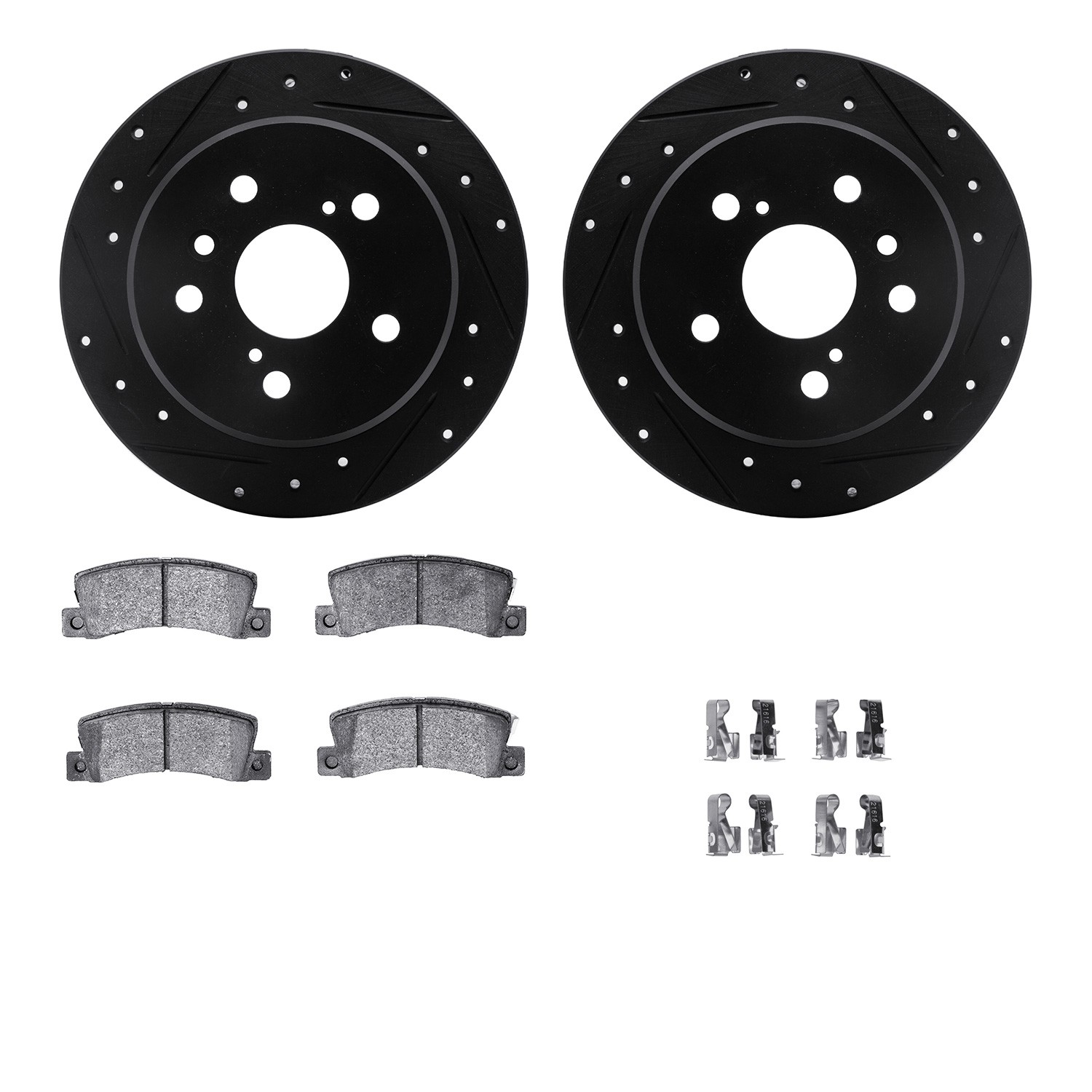 DFC Rotors-Drilled & Slotted-Black w/ 5000 Advanced Brake Pads Incl Hdw
