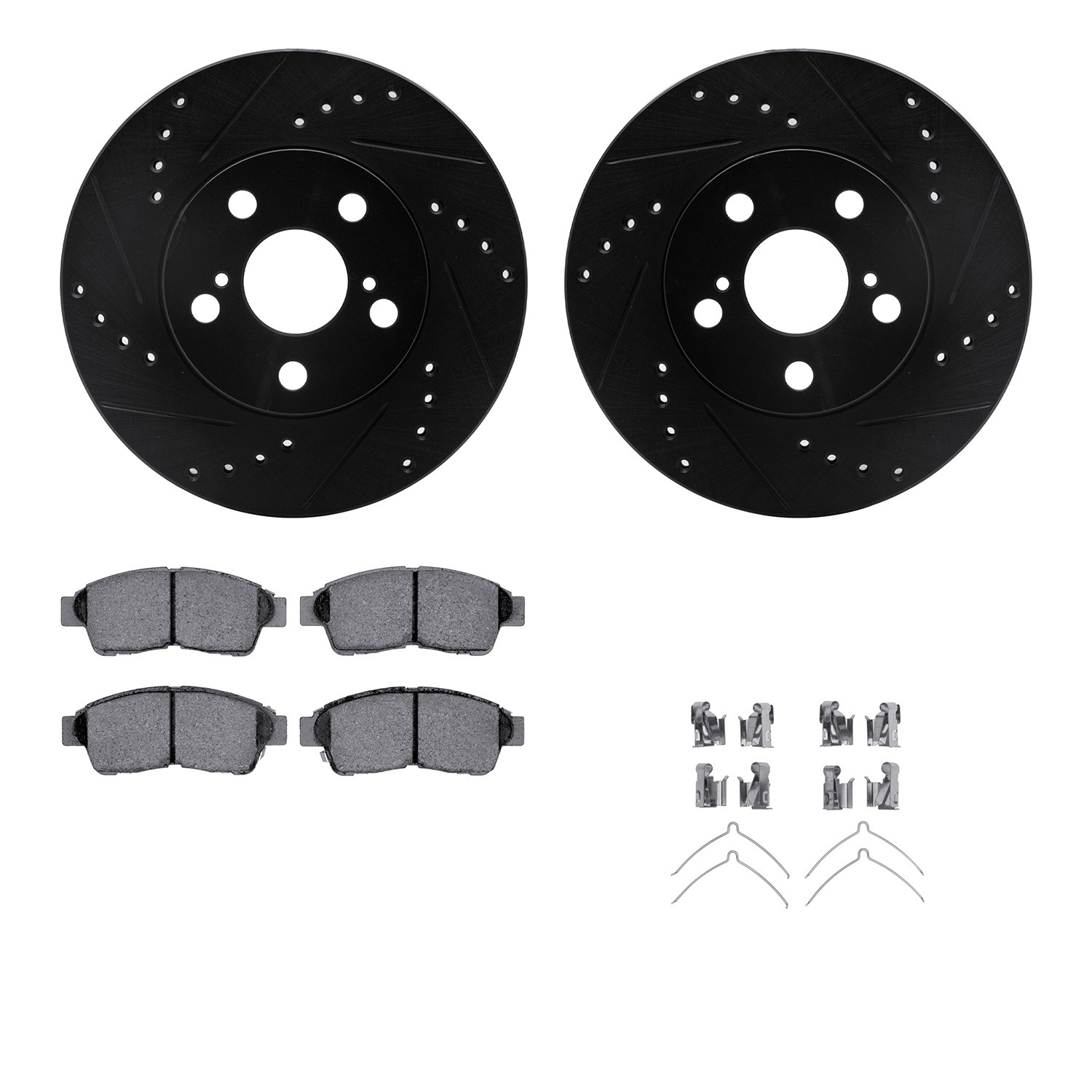 DFC Rotors-Drilled & Slotted-Black w/ 5000 Advanced Brake Pads Incl Hdw