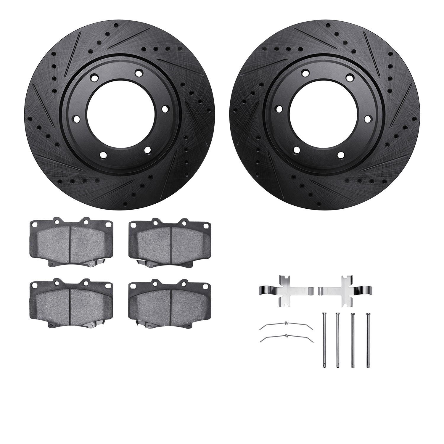 DFC Brake Rotor - Drilled & Slotted - Black w/5000 Brake Pads & HW Kit