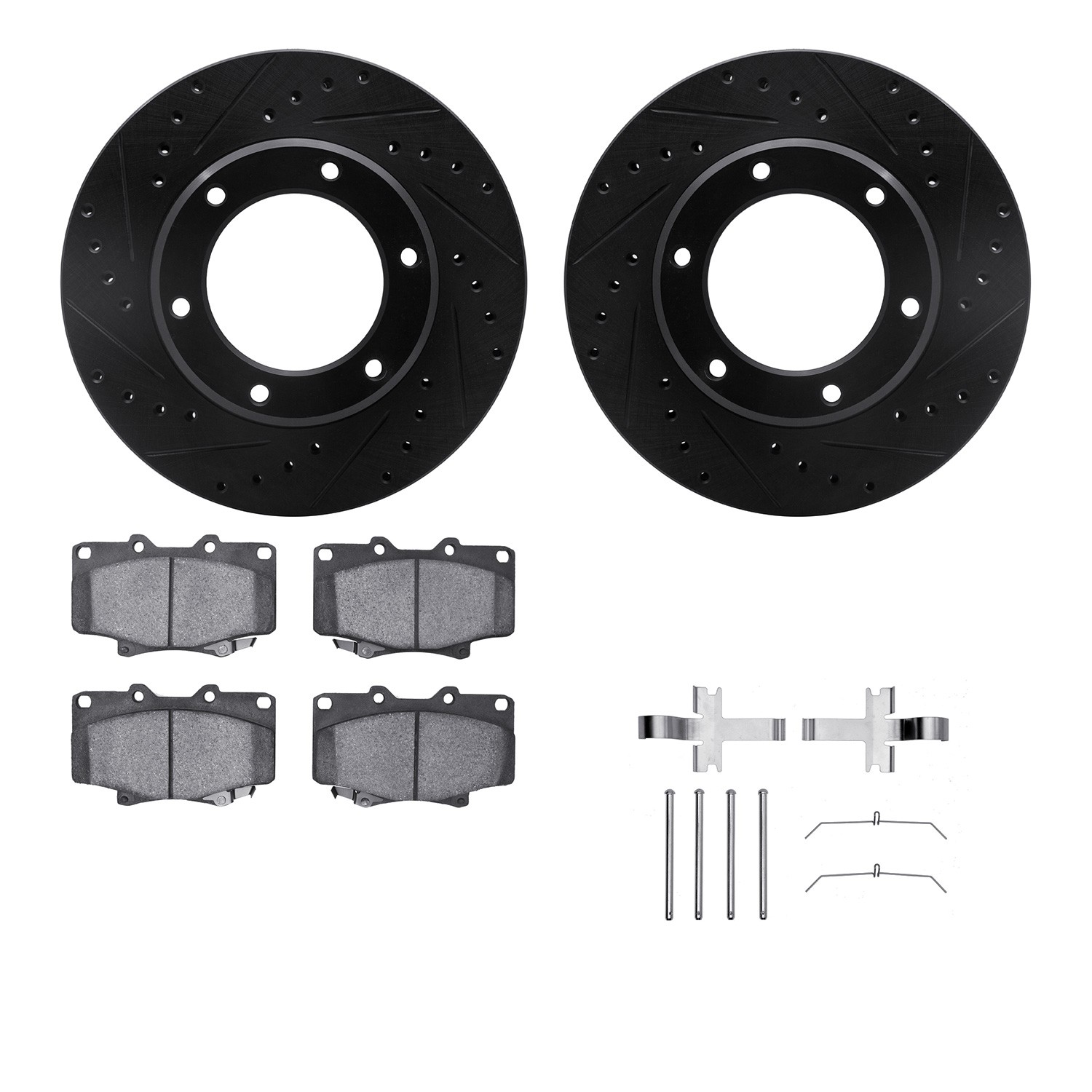 DFC Brake Rotor - Drilled & Slotted - Black w/5000 Brake Pads & HW Kit