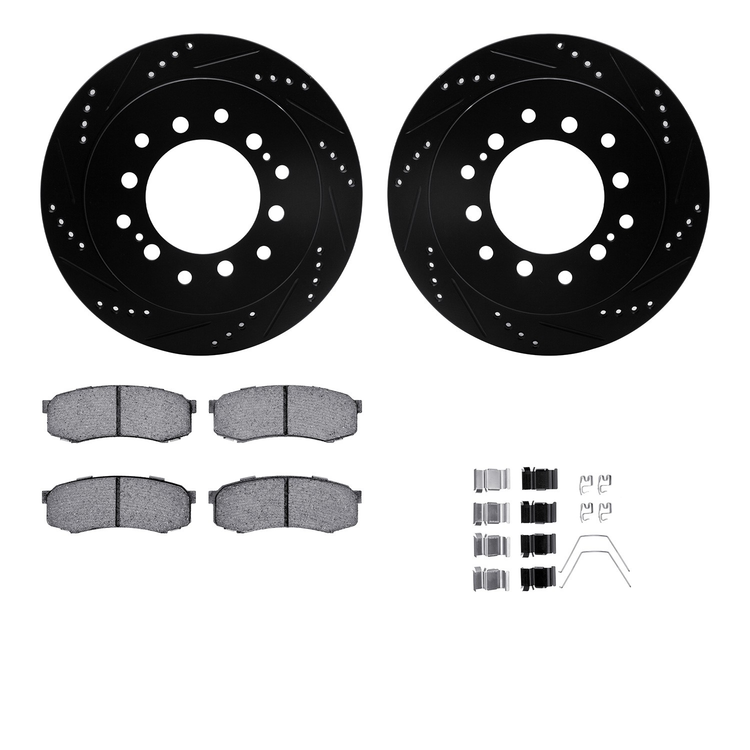 DFC Brake Rotor - Dimpled & Slotted - Black w/5000 Brake Pads & HW Kit